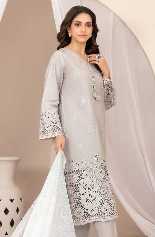 Nazifa by Tawakkal Fabrics Embroidered Schiffli Lawn Stitched 3 Piece Suit - D-1045 - TF26NZ - Grey - Summer Collection