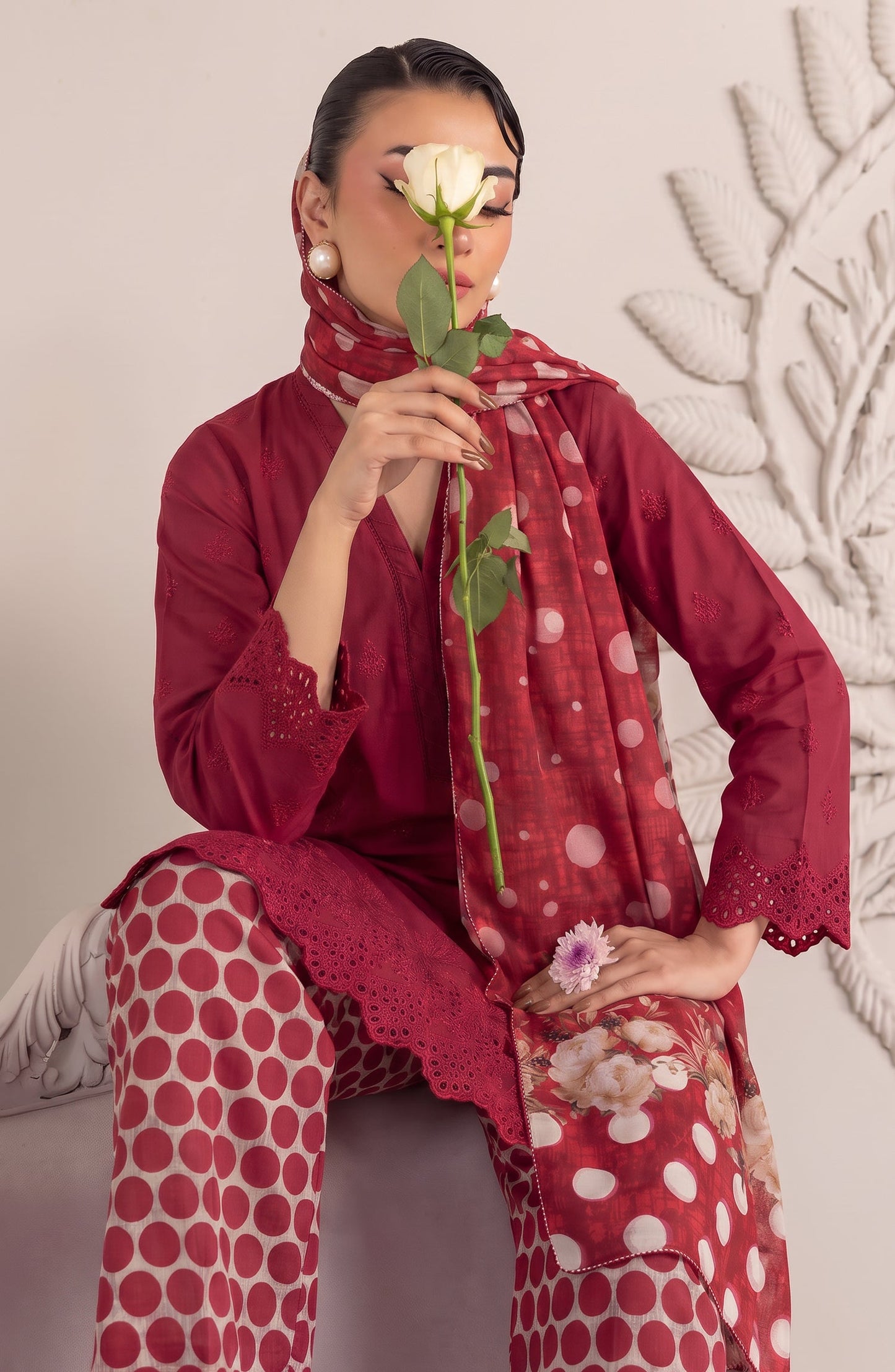 Neesha by Amna Khadija Embroidered Cotton Stitched 3 Piece Suit - AKN-01 - AM26NSHA - Red - Summer Collection