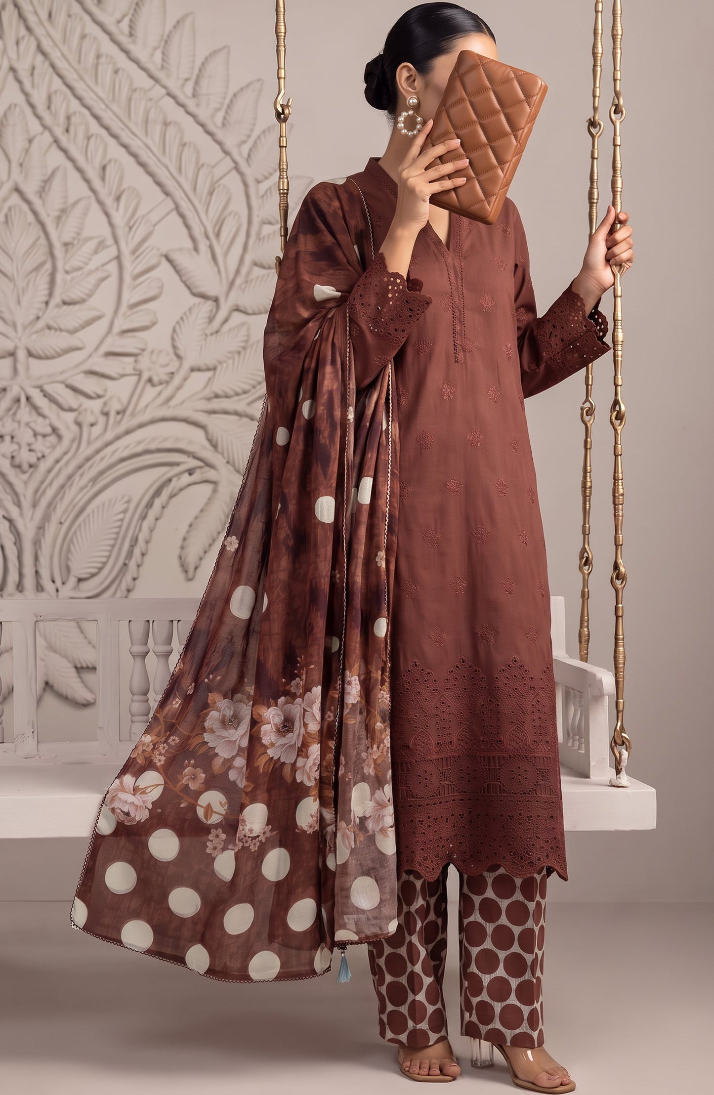 Neesha by Amna Khadija Embroidered Cotton Stitched 3 Piece Suit - AKN-02 - AM26NSHA - Brown - Summer Collection