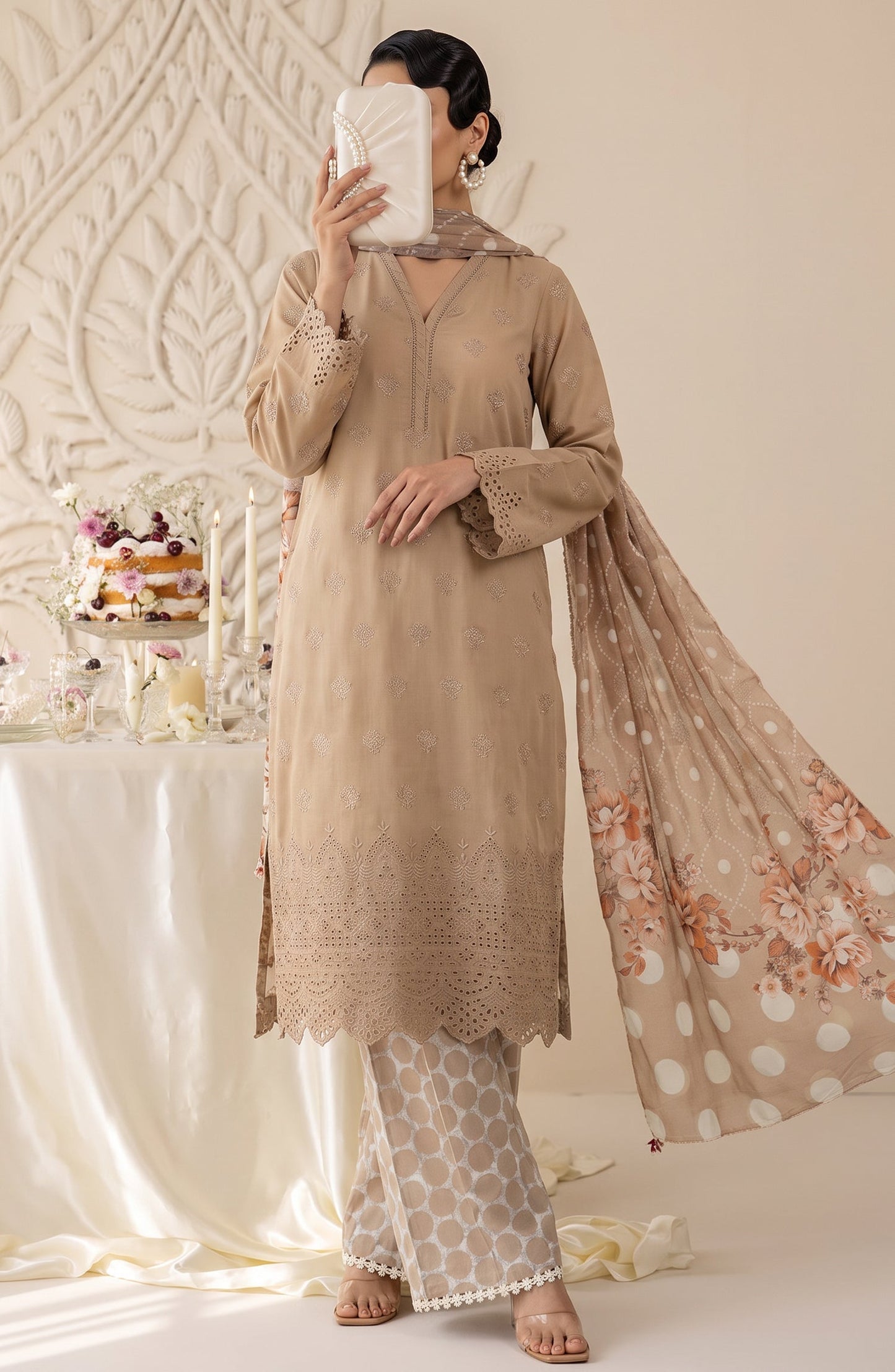 Neesha by Amna Khadija Embroidered Cotton Stitched 3 Piece Suit - AKN-06 - AM26NSHA - Beige - Summer Collection