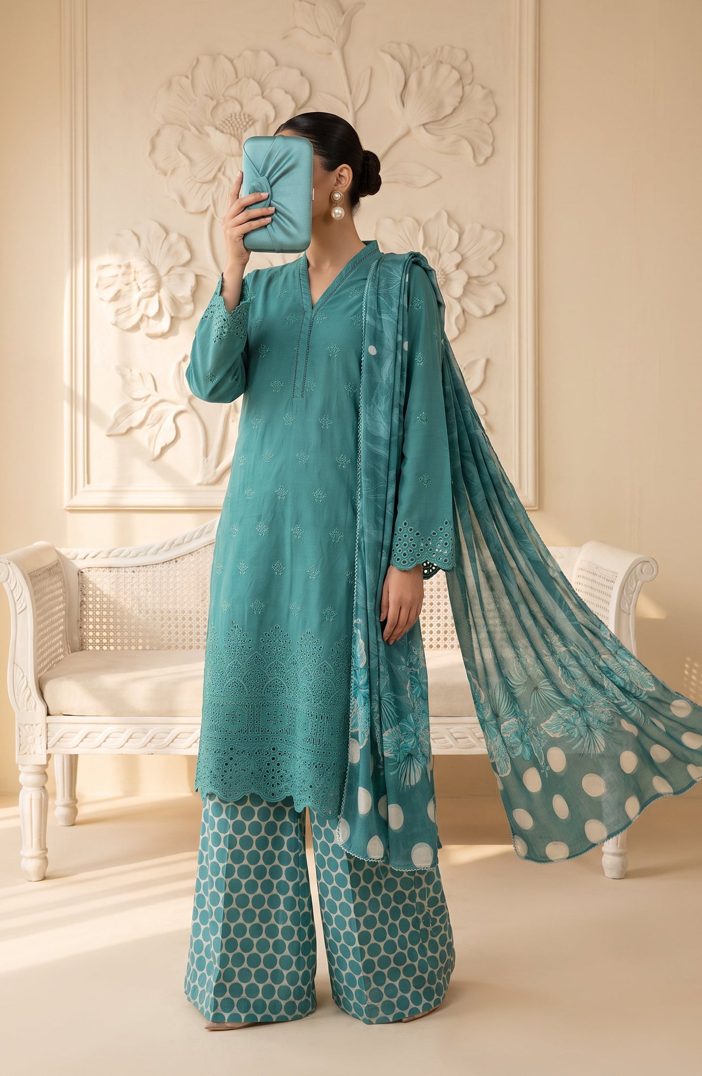 Neesha by Amna Khadija Embroidered Cotton Stitched 3 Piece Suit - AKN-07 - AM26NSHA - Ferozi - Summer Collection