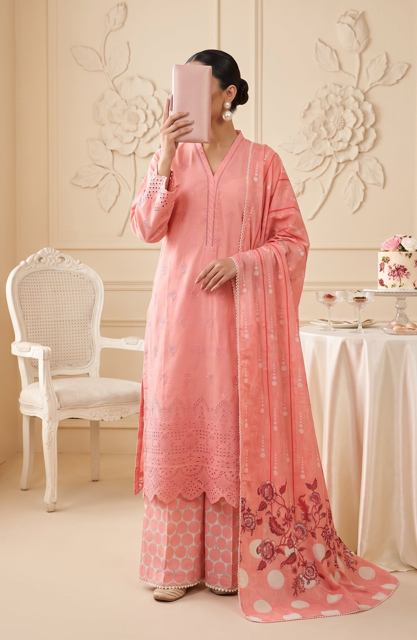 Neesha by Amna Khadija Embroidered Cotton Stitched 3 Piece Suit - AKN-08 - AM26NSHA - Pink - Summer Collection
