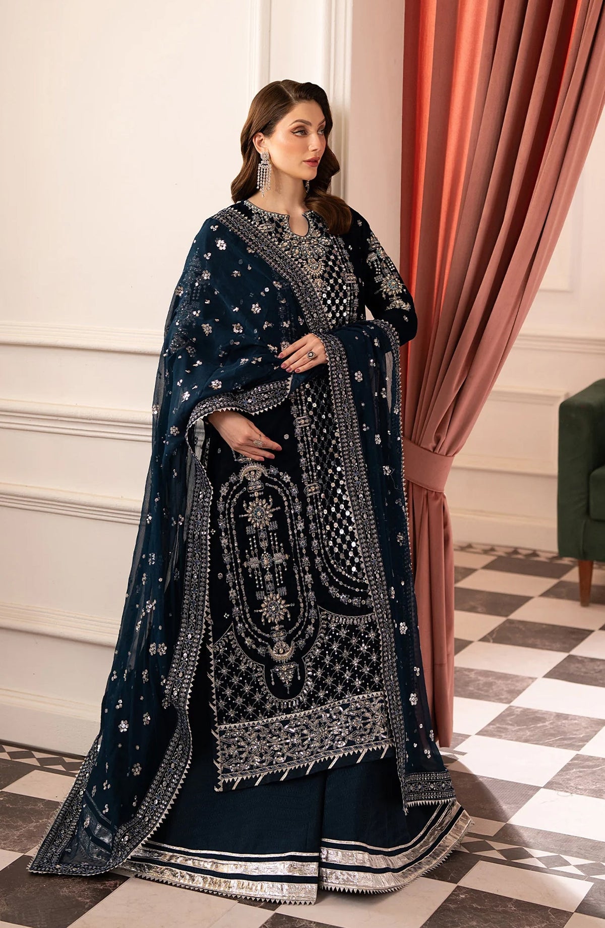 Noirah by Embroidered Velvet Unstitched 3 Piece Suit - NV-002 - AK26NOI - Blue - Winter Collection