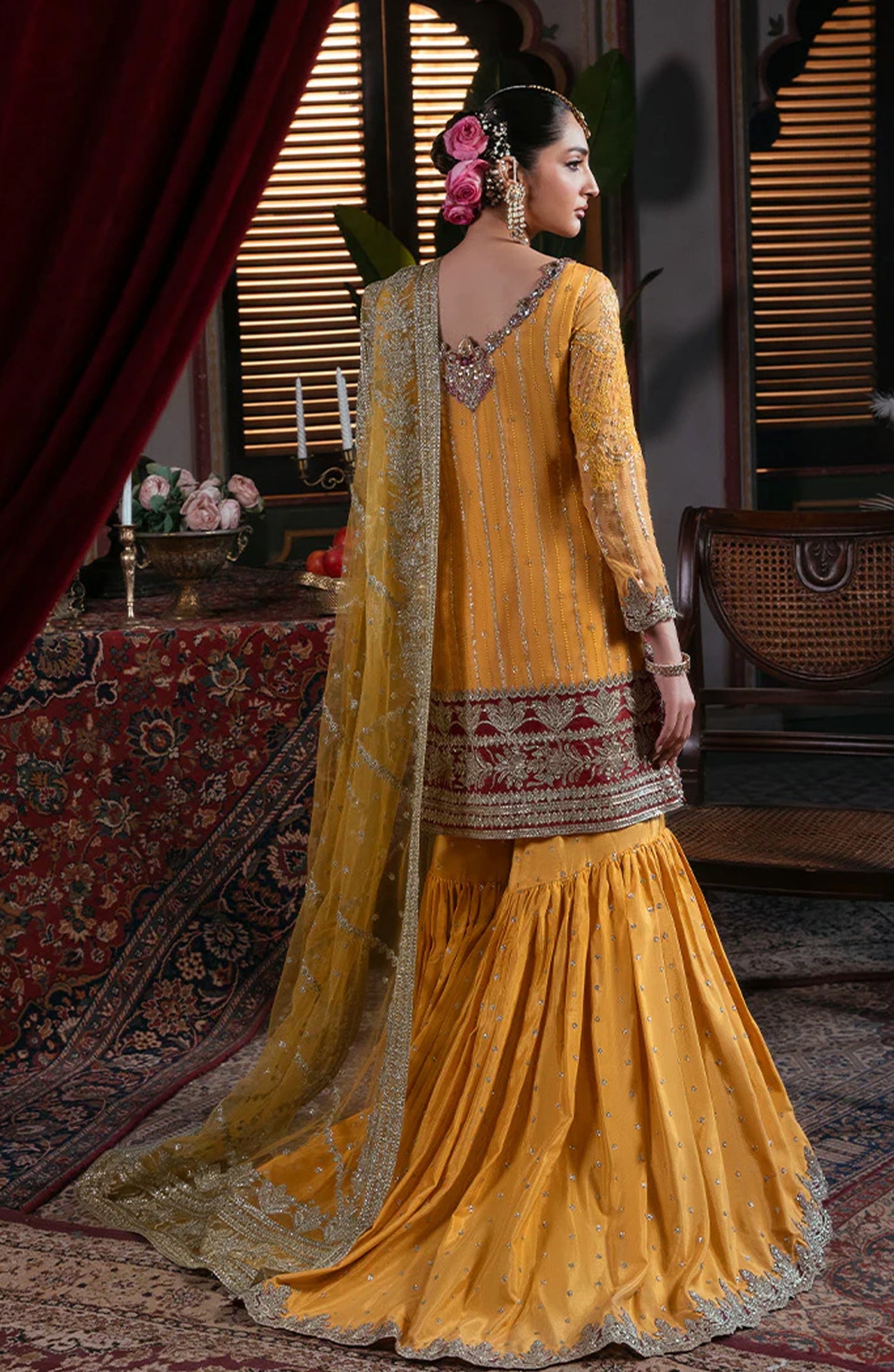 Noor-e-Naaz by Imrozia Luxury Embroidered Net Unstitched 3 Piece Suit - IB-55 ROSHNI - IMP25NRN - Yellow - Bridal Collection