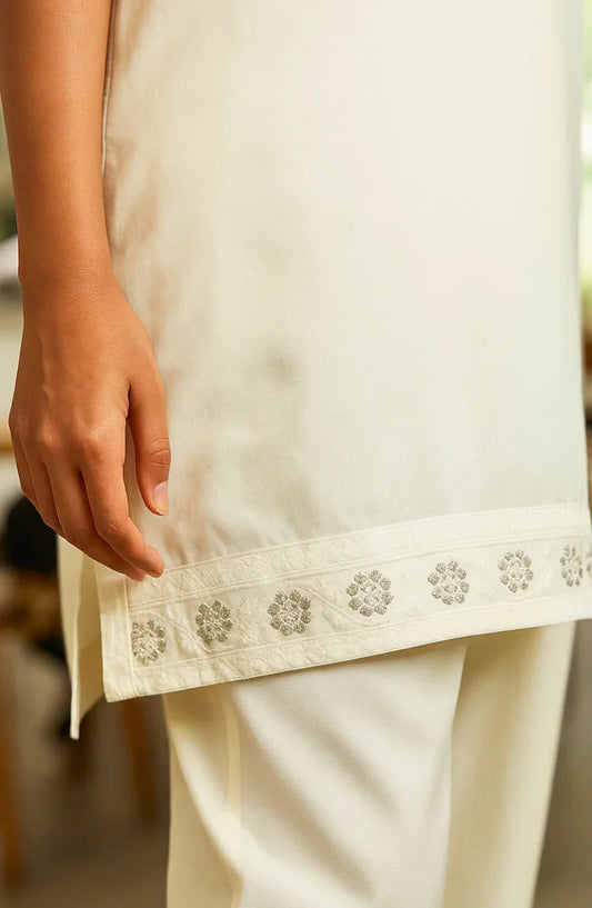 Noor-e-Rang by Ayla Embroidered Lawn Stitched 2 Piece Suit - CHANDNI - AY25NRG - Ivory White - Summer Collection