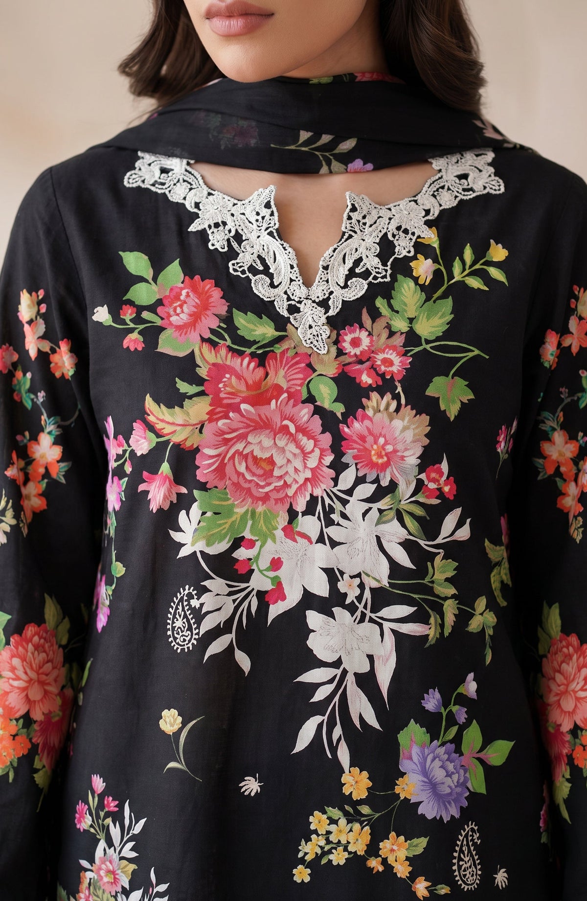 Noora by Amna Khadija Embroidered Cambric Stitched 3 Piece Suit - AKPN-02 - AM26ORA - Black - Summer Collection