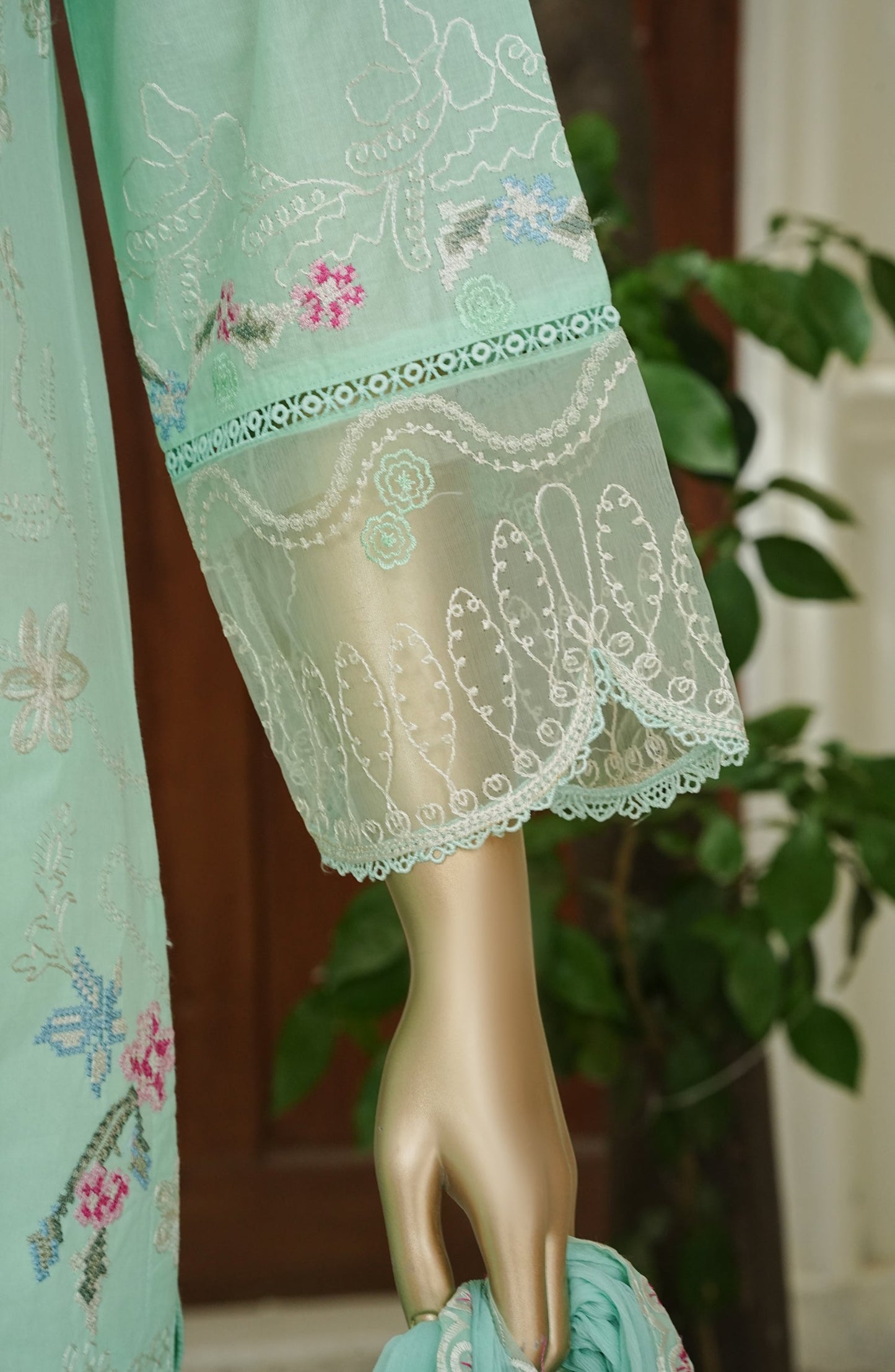 Noor e Sumaika by Amna Khadija Embroidered Lawn Stitched 3 Piece Suit - AKNS-02 - AM26NRSK - Sea Green - Summer Collection