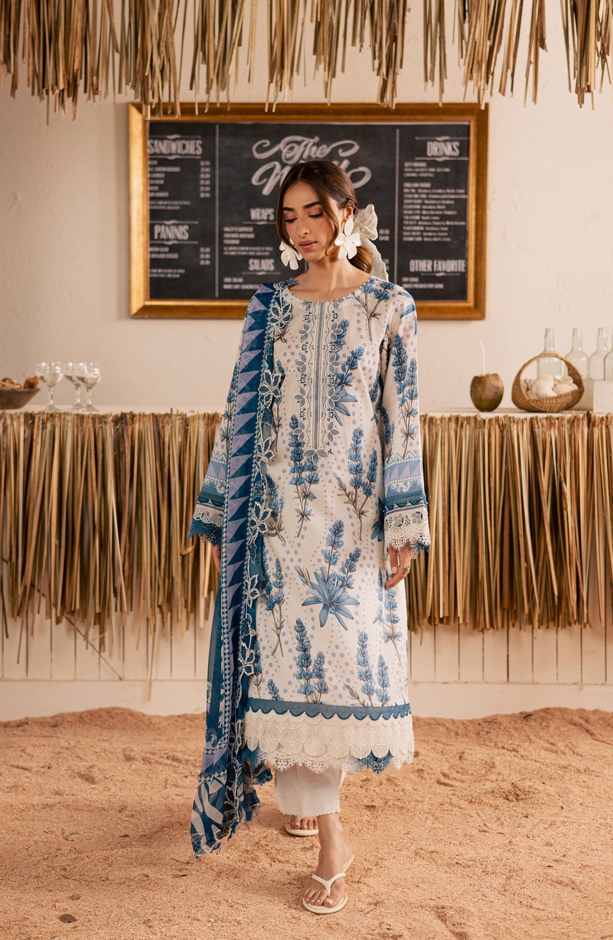 Nureh Gardenia Embroidered Lawn Unstitched 3 Piece Suit - NSG-220 - NL26DE - Blue - Summer Collection