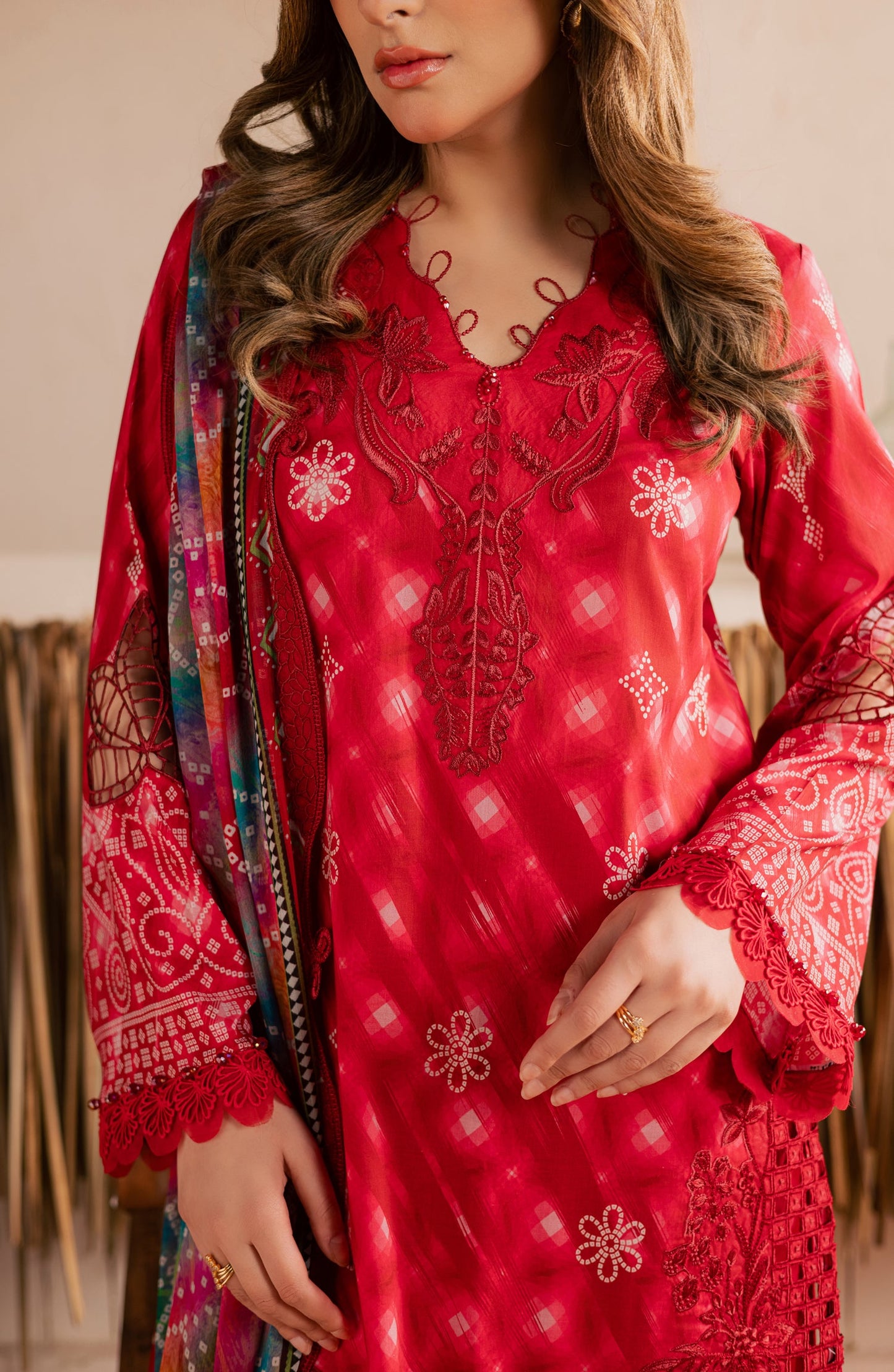 Nureh Gardenia Embroidered Lawn Unstitched 3 Piece Suit - NSG-223 - NL26DE - Red - Summer Collection