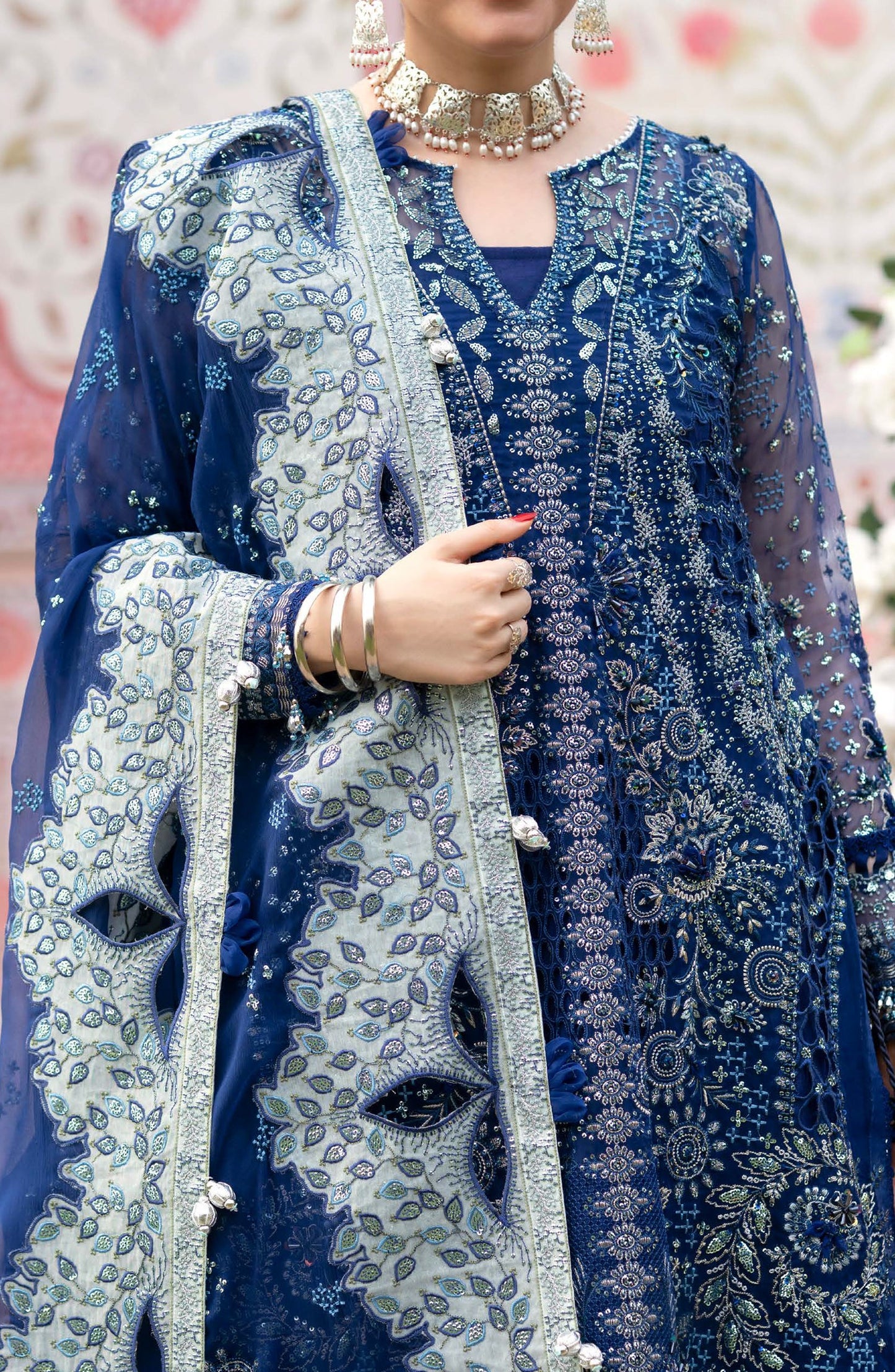 Nureh Jhoomro Embroidered Organza Unstitched 3 Piece Suit - NL-99 - NL26JHO - Blue - Festive Collection