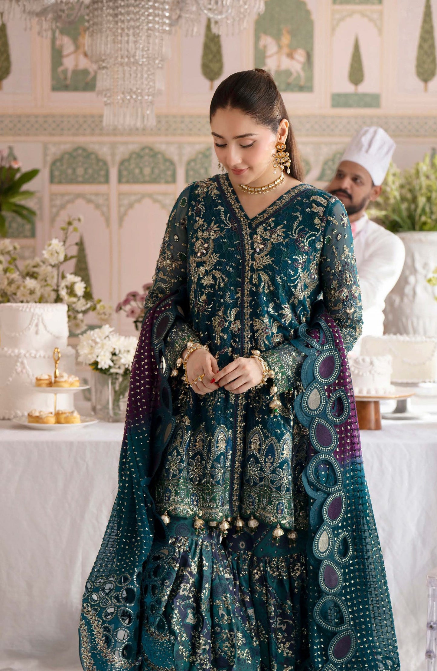 Nureh Jhoomro Embroidered Chiffon Unstitched 3 Piece Suit - NL-94 - NL26JHO - Green - Festive Collection