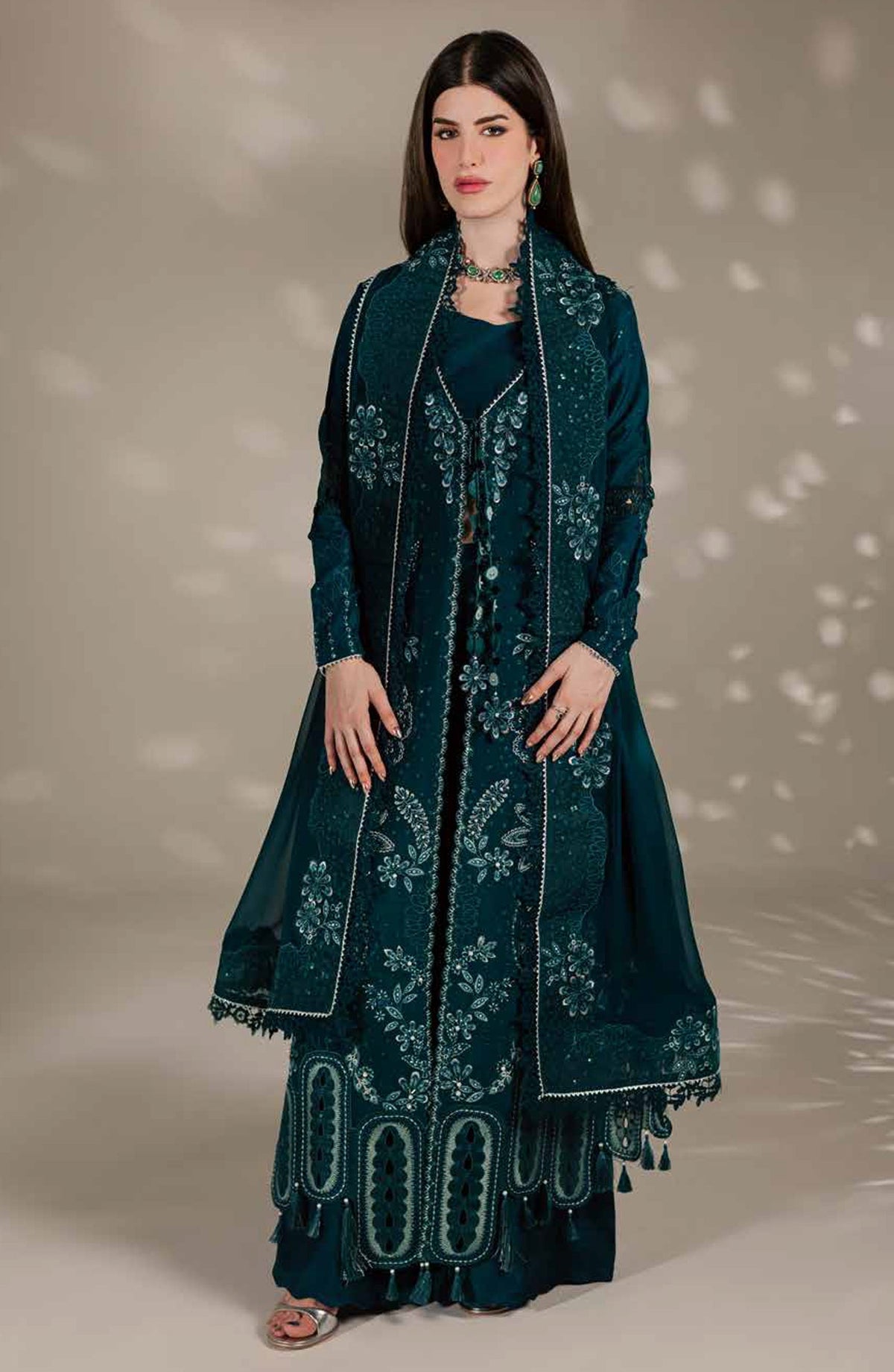 Nureh Luxury Embroidered Silk Unstitched 3 Piece Suit - S-33 - NL26SL - Green - Festive Collection