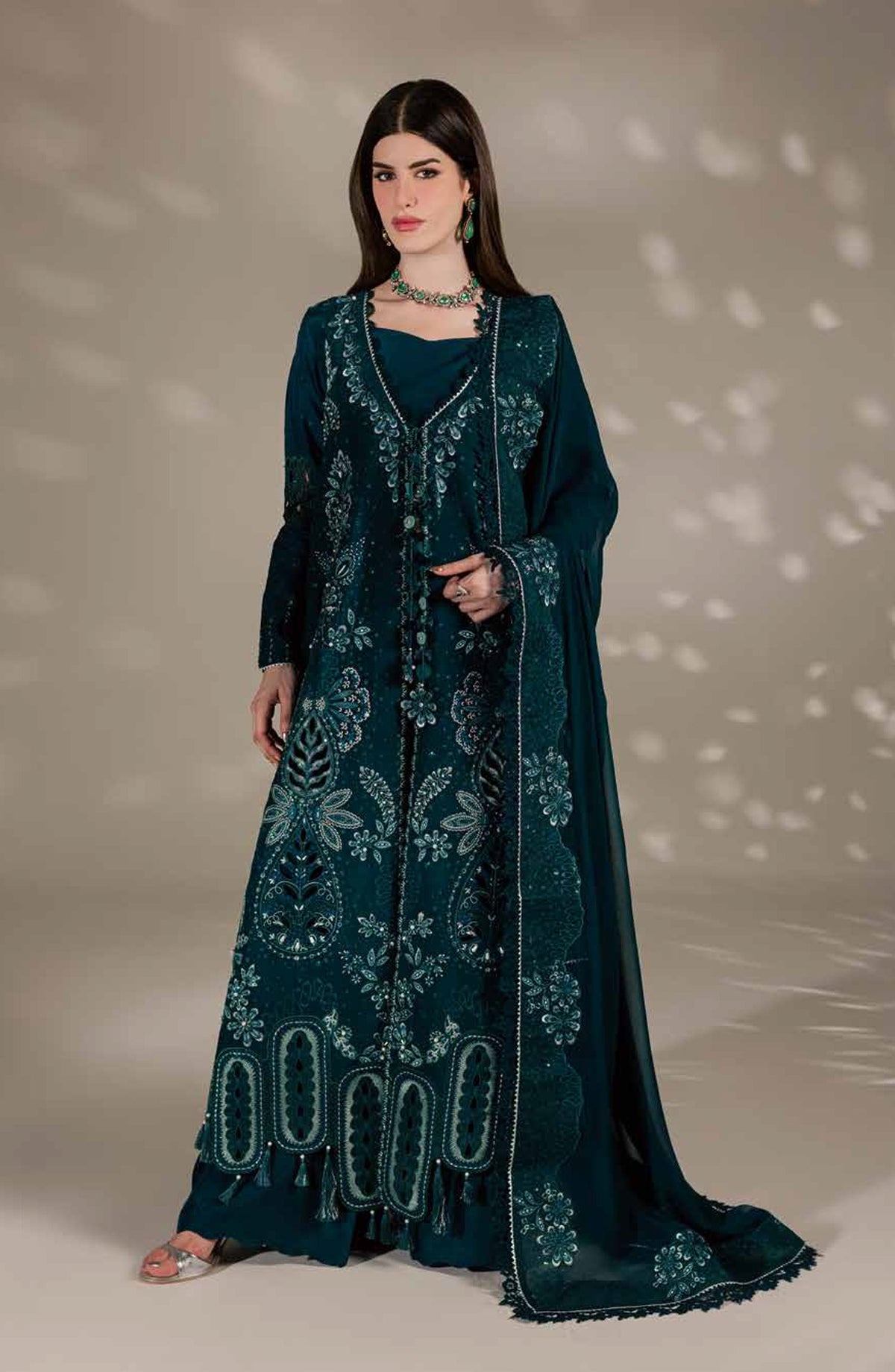 Nureh Luxury Embroidered Silk Unstitched 3 Piece Suit - S-33 - NL26SL - Green - Festive Collection