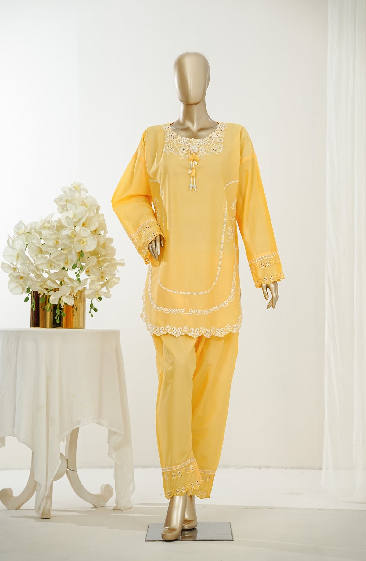Nush Aira by Amna Khadija Embroidered Cotton Stitched 2 Piece Co-ord Set - AKNA-08 - AM26AANK - Yellow - Summer Collection