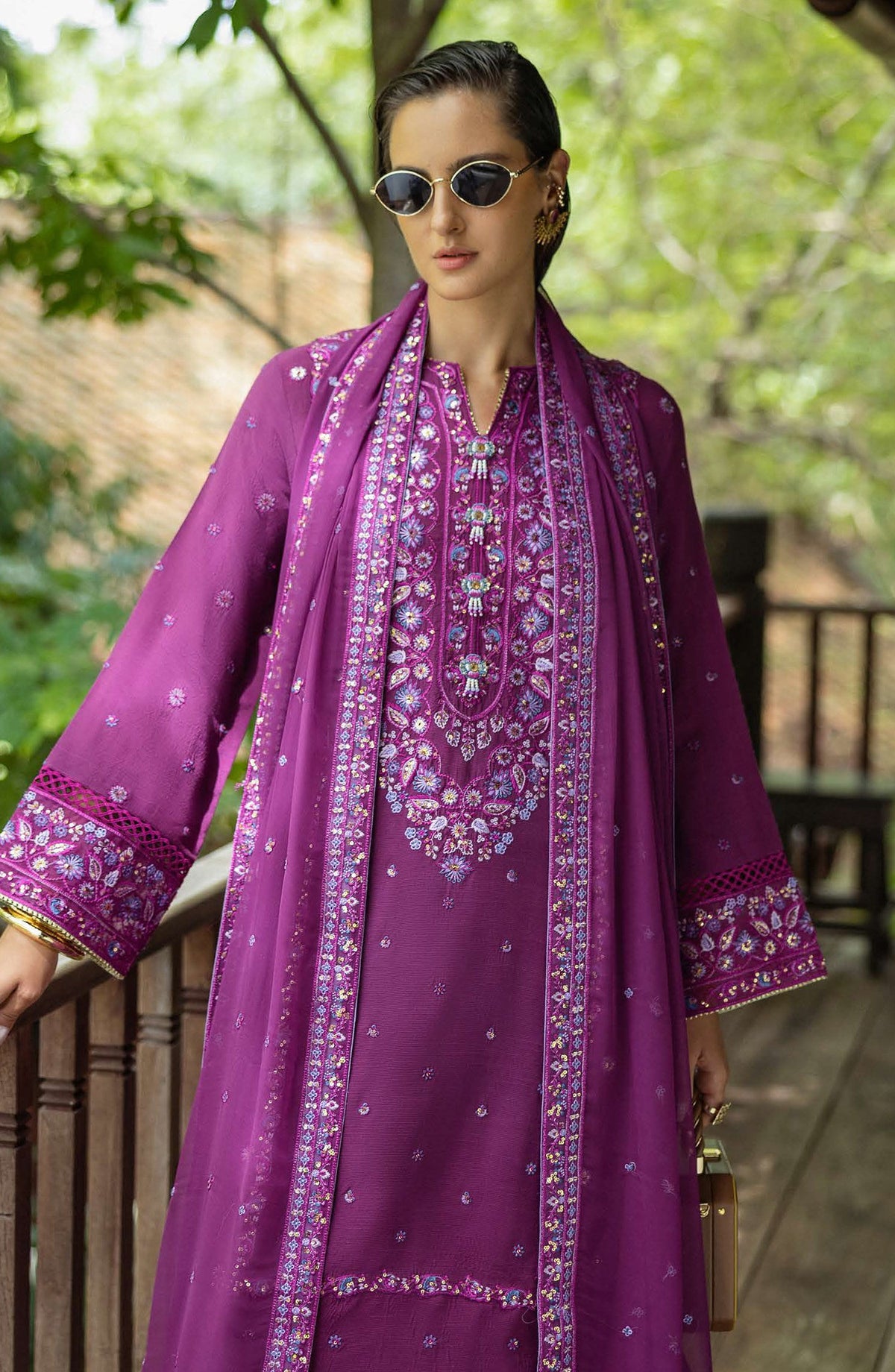 Nuvera by Mushq Embroidered Raw Silk Unstitched 3 Piece Suit - Avenelle - MQ25NV - Dark Purple - Luxury Collection