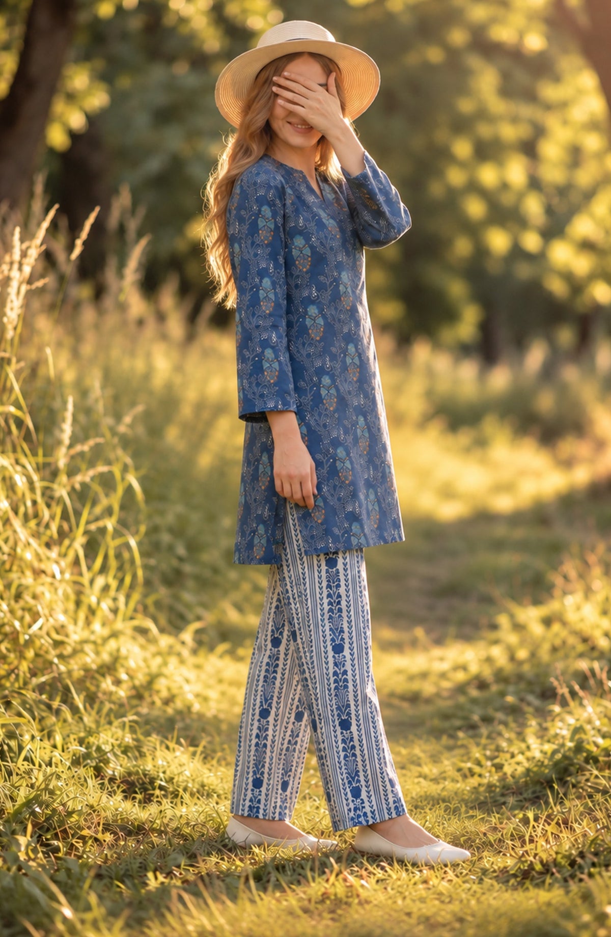 Parchhai by Amna Khadija Printed Cotton Stitched 2 Piece Co-ord Set - AKP-16M - AM26CHI - Blue - Summer Collection