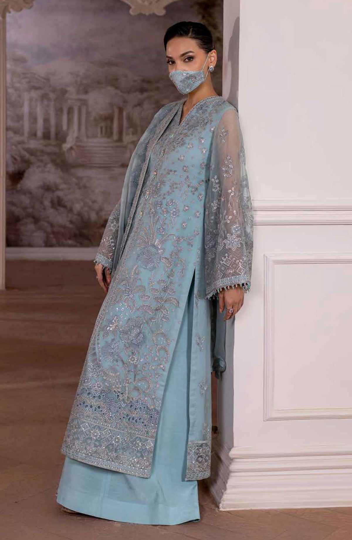 Parisa Safeera by Flossie Embroidered Chiffon Unstitched 3 Piece Suit - PA-01 - FLS26PRS - Blue - Luxury Collection