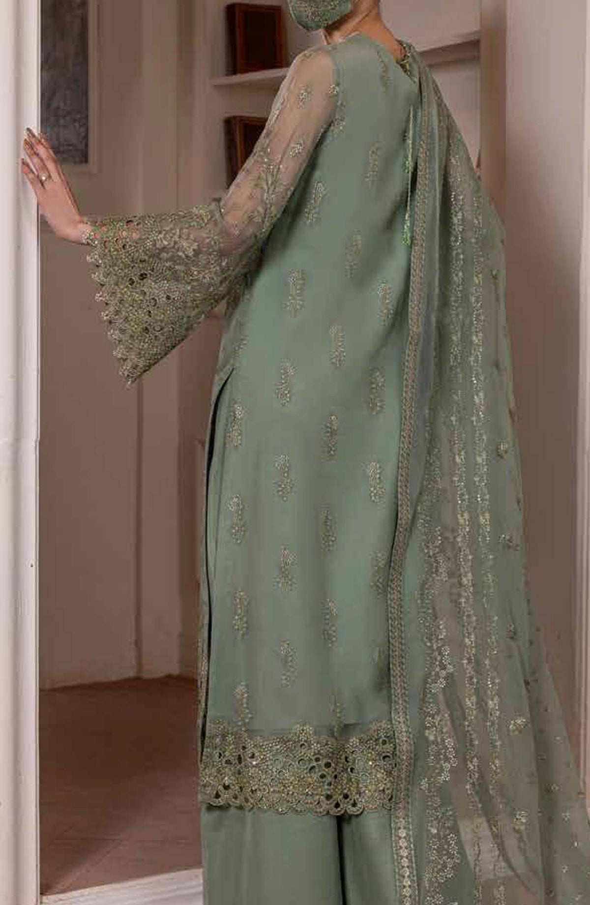 Parisa Safeera by Flossie Embroidered Chiffon Unstitched 3 Piece Suit - PA-03 - FLS26PRS - Green - Luxury Collection