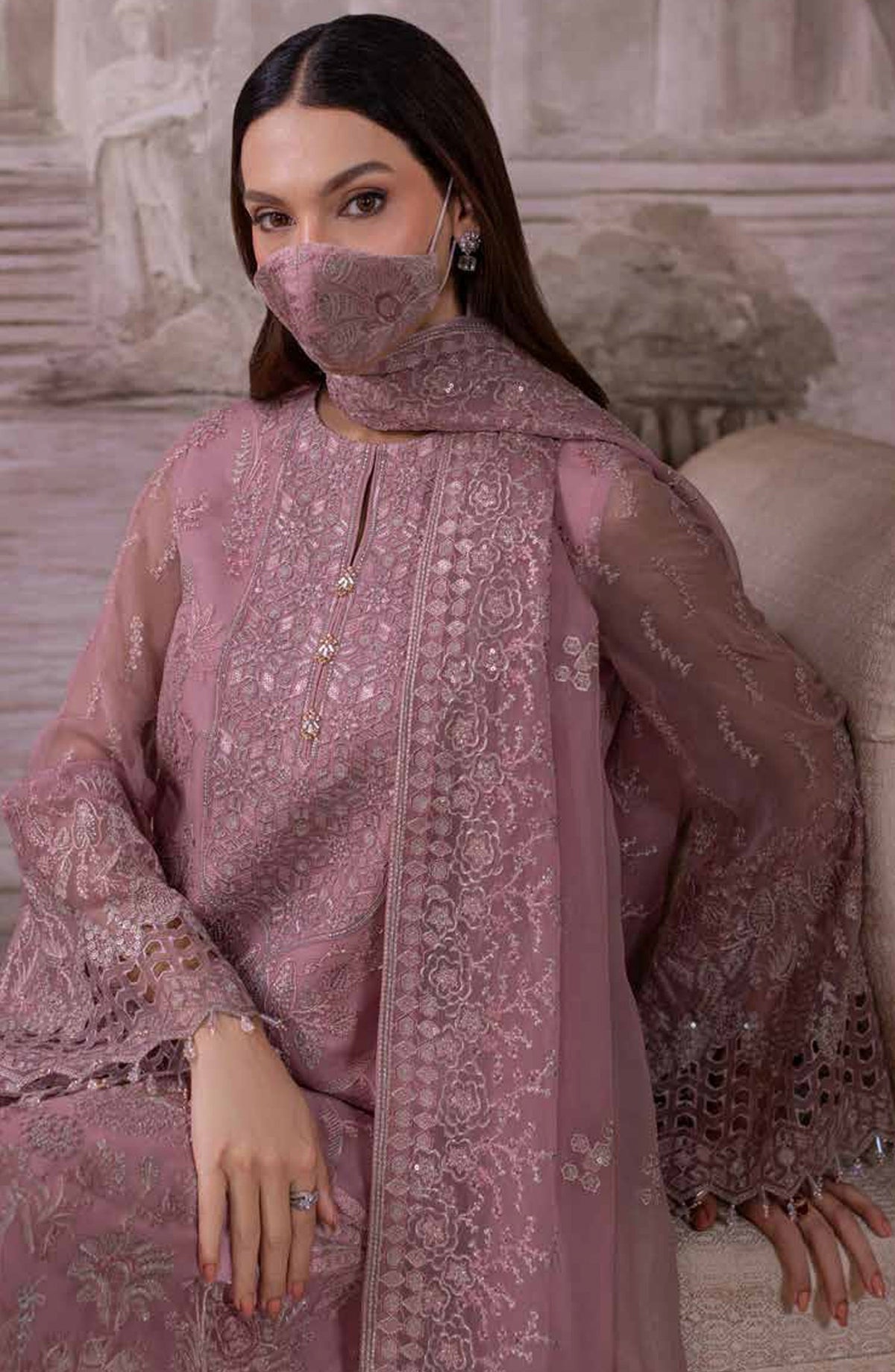 Parisa Safeera by Flossie Embroidered Chiffon Unstitched 3 Piece Suit - PA-05 - FLS26PRS - Light Pink - Luxury Collection