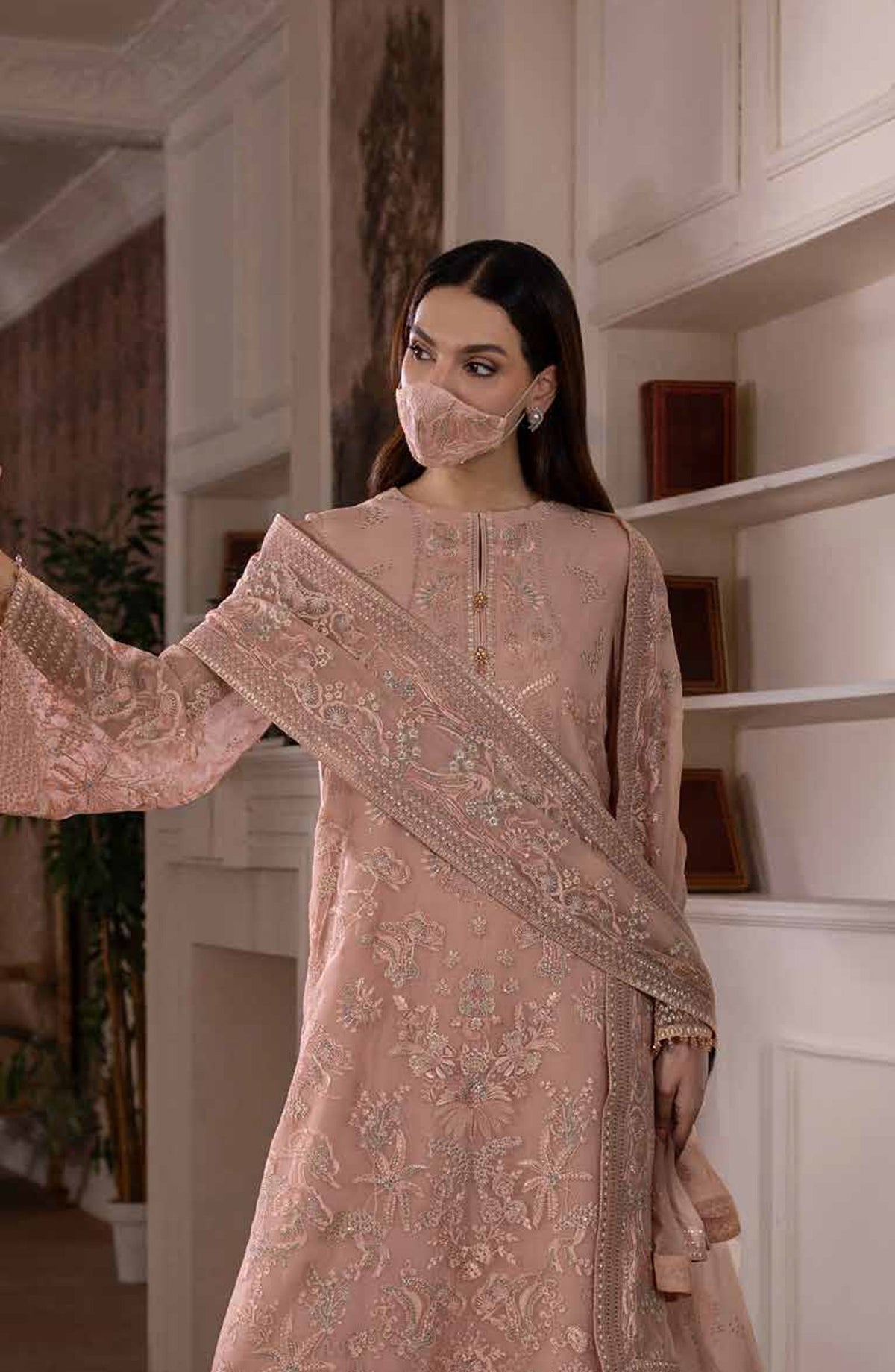 Parisa Safeera by Flossie Embroidered Chiffon Unstitched 3 Piece Suit - PA-08 - FLS26PRS - Baby Pink - Luxury Collection