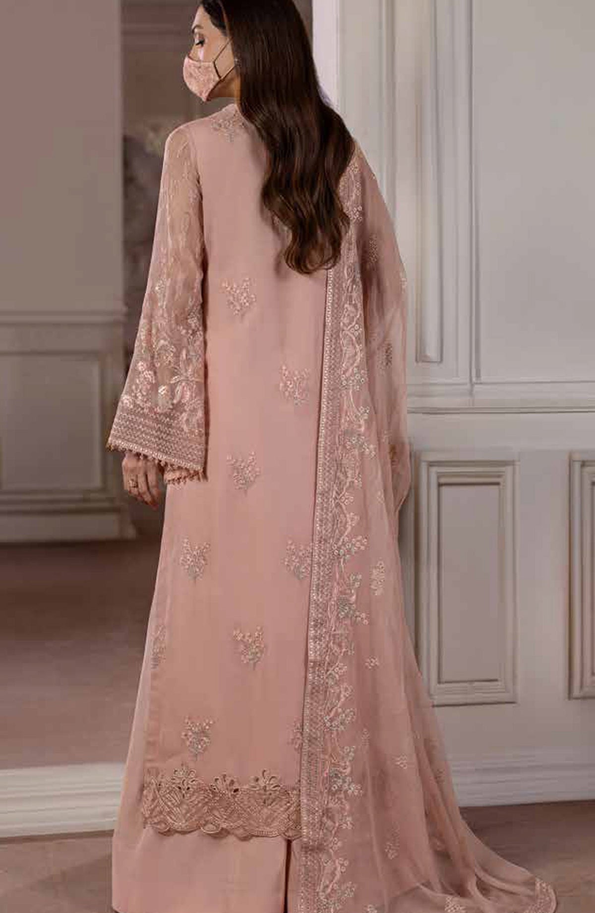 Parisa Safeera by Flossie Embroidered Chiffon Unstitched 3 Piece Suit - PA-08 - FLS26PRS - Baby Pink - Luxury Collection