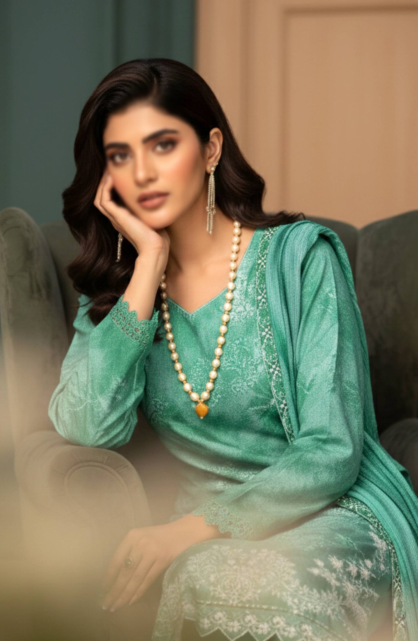 Parishay by Al Karim Embroidered Lawn Unstitched 3 Piece Suit - D-04 - AK26PRH - Green - Summer Collection