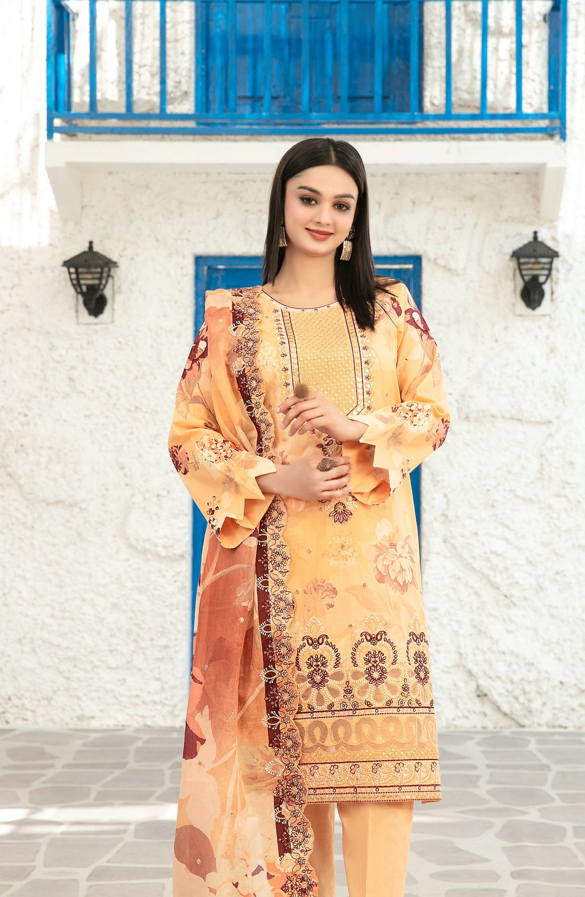 Parizah by Tawakkal Fabrics Embroidered Lawn Unstitched 3 Piece Suit - D-2723 - TF26PRZ - Orange - Summer Collection