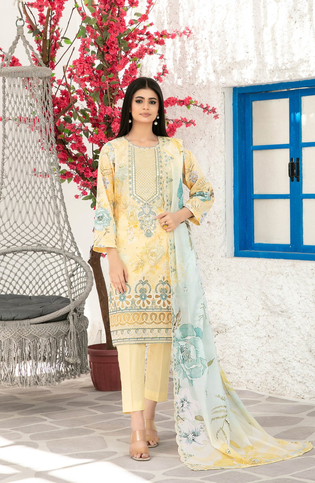 Parizah by Tawakkal Fabrics Embroidered Lawn Unstitched 3 Piece Suit - D-2722 - TF26PRZ - Yellow - Summer Collection