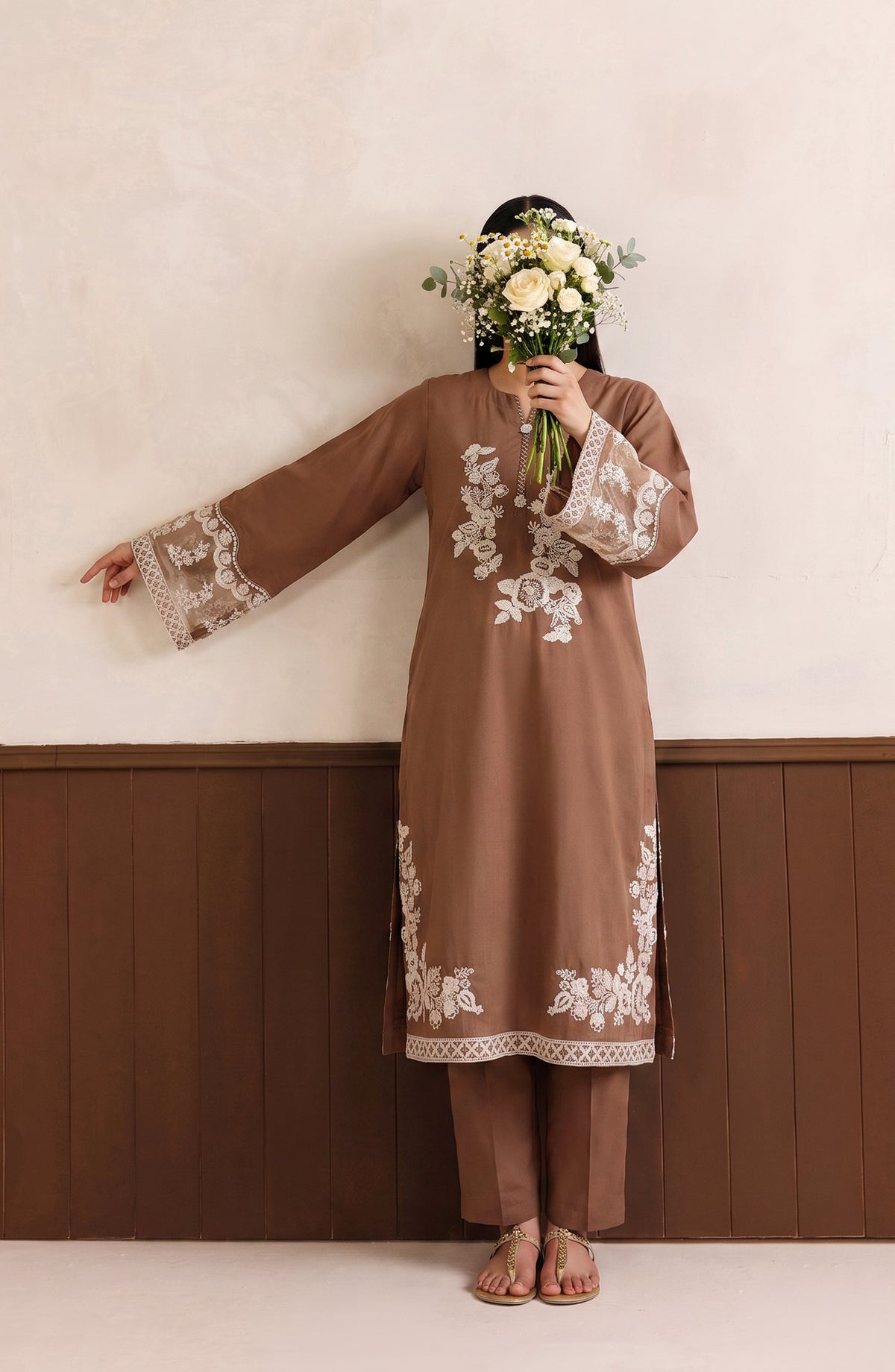 Passu by Amna Khadija Pret Embroidered Cotton Stitched 2 Piece Co-ords Set - AKP-01 - AM26PSSU - Brown - Summer Collection