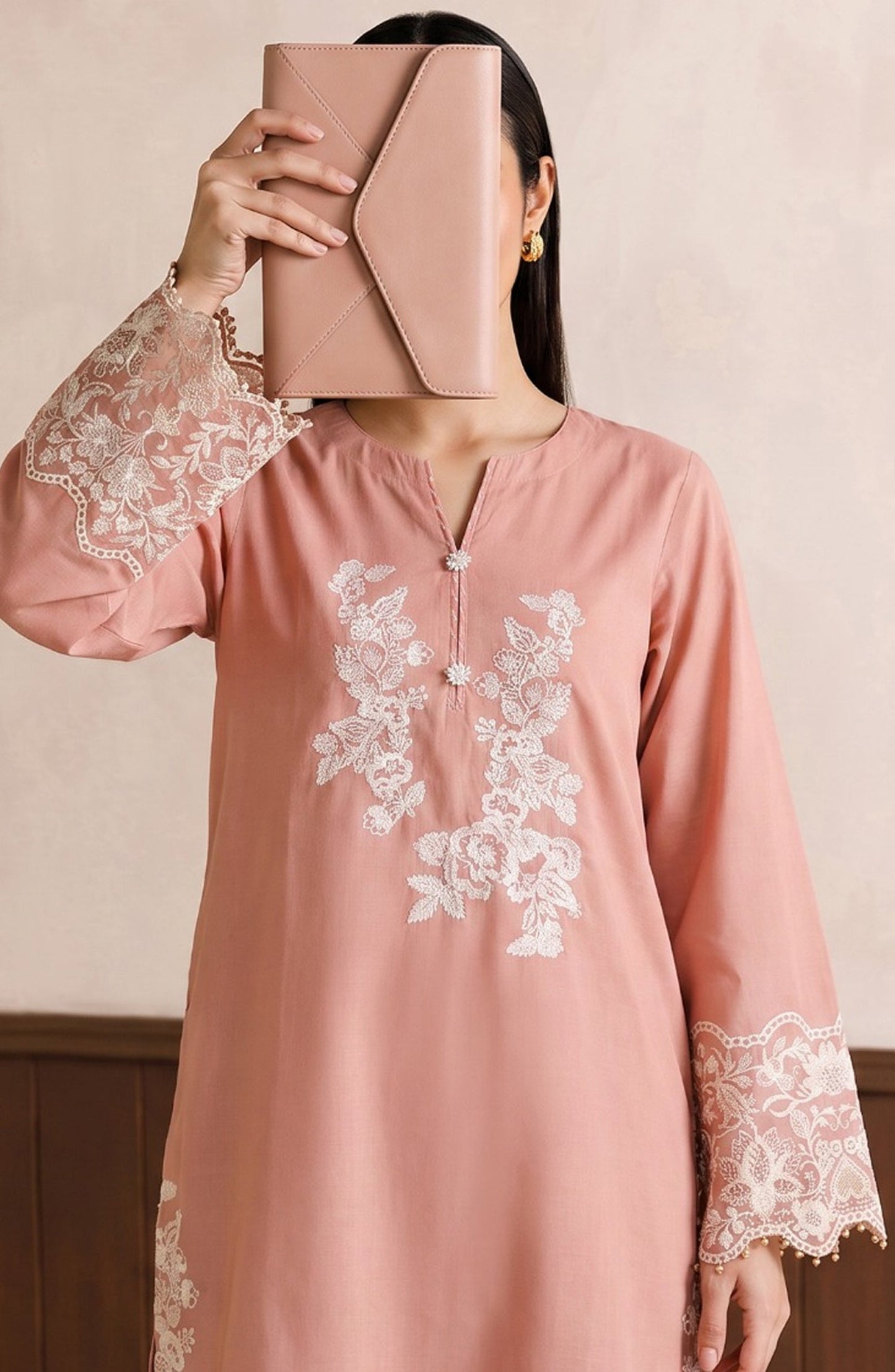 Passu by Amna Khadija Pret Embroidered Cotton Stitched 2 Piece Co-ords Set - AKP-02 - AM26PSSU - Pink - Summer Collection