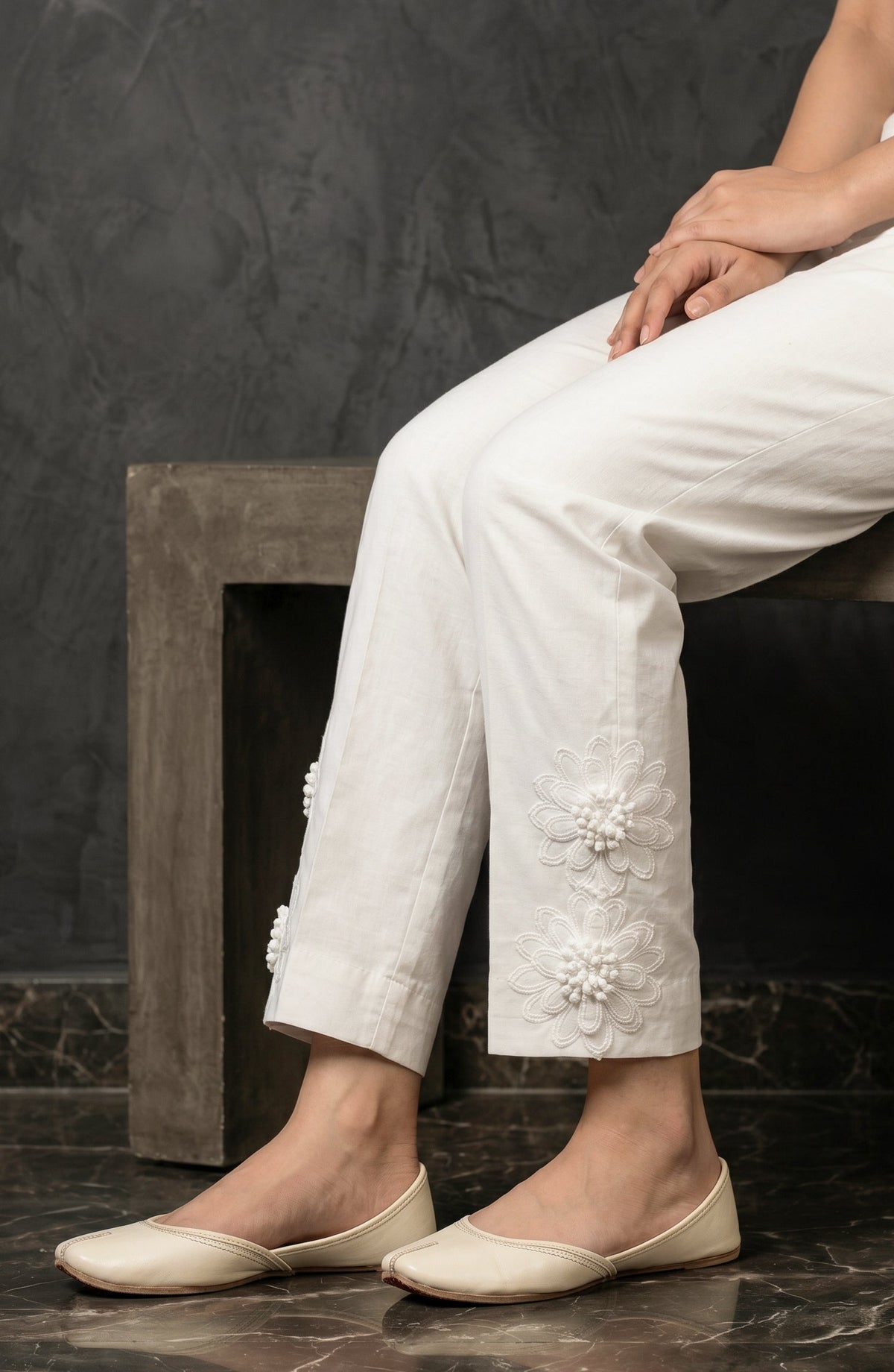 Pristine Hem by Amna Khadija Cotton Stitched Trouser - PH-04B - AM26TRD - White - Casual Collection