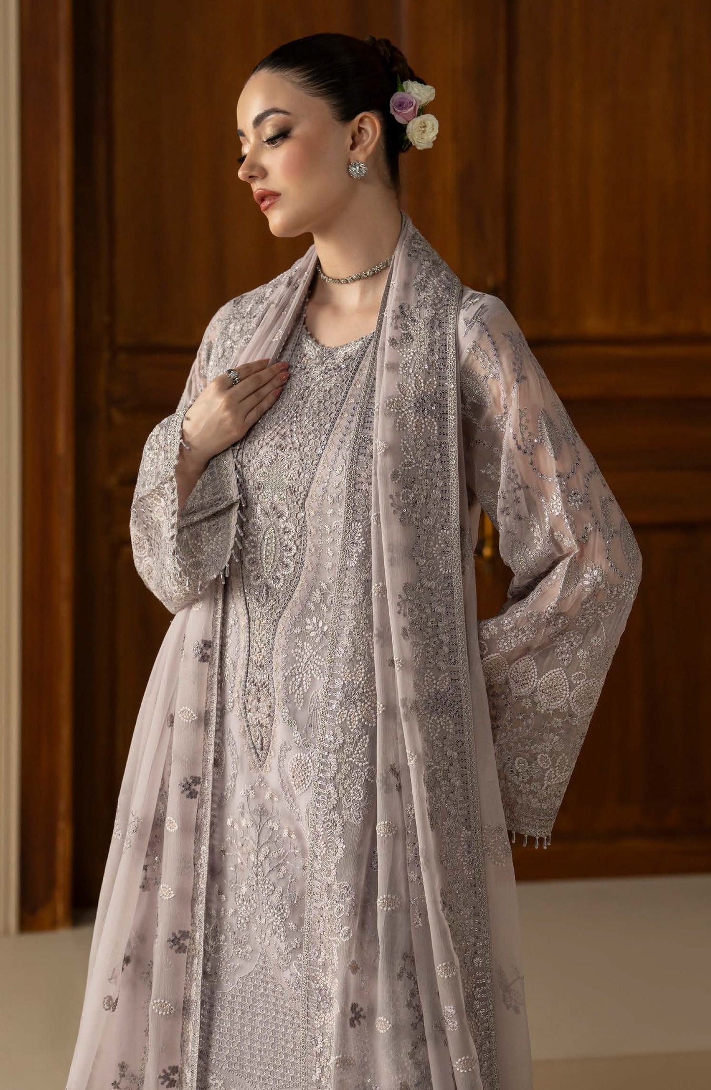 Purkashish Lavish Premium Embroidered Chiffon Unstitched 3 Piece Suit - 07 Lilac Mist - LP26PRK - Purple - Festive Collection