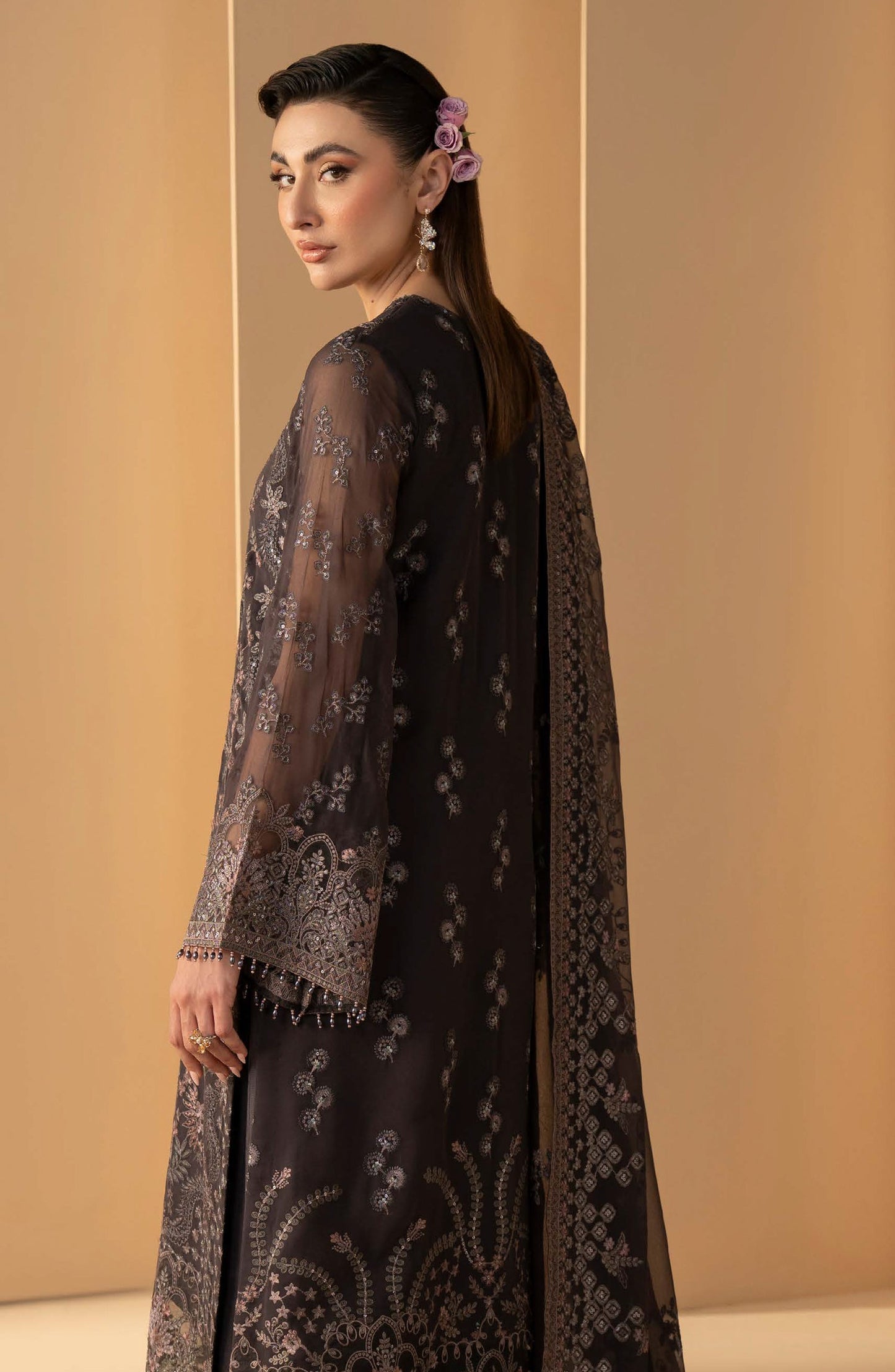 Purkashish Lavish Premium Embroidered Chiffon Unstitched 3 Piece Suit - 05 Coco Noir - LP26PRK - Black - Festive Collection