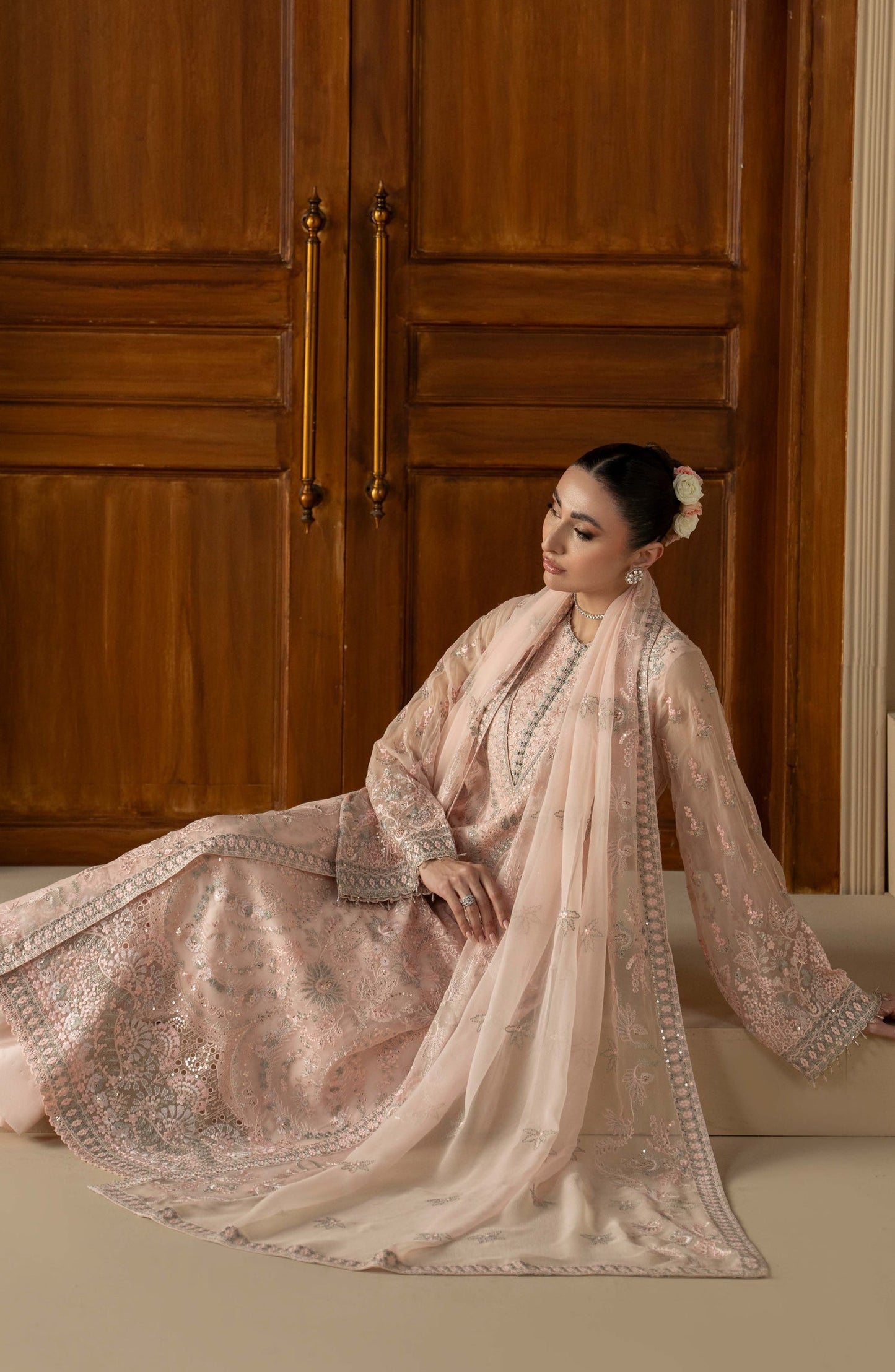 Purkashish Lavish Premium Embroidered Chiffon Unstitched 3 Piece Suit - 04 Peach Elan - LP26PRK - Peach - Festive Collection