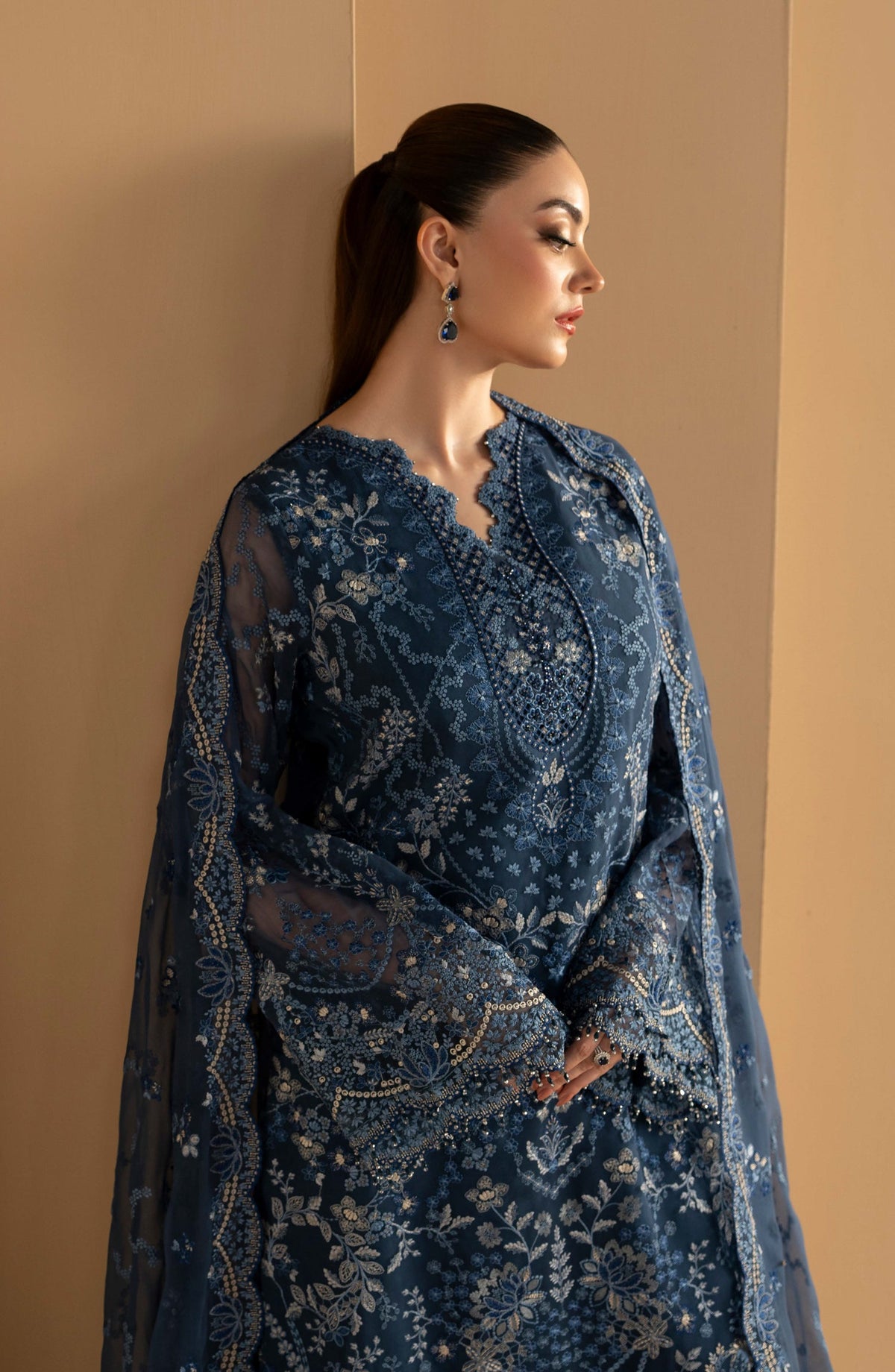 Purkashish Lavish Premium Embroidered Chiffon Unstitched 3 Piece Suit - 03 Midnight Sapphire - LP26PRK - Blue - Festive Collection