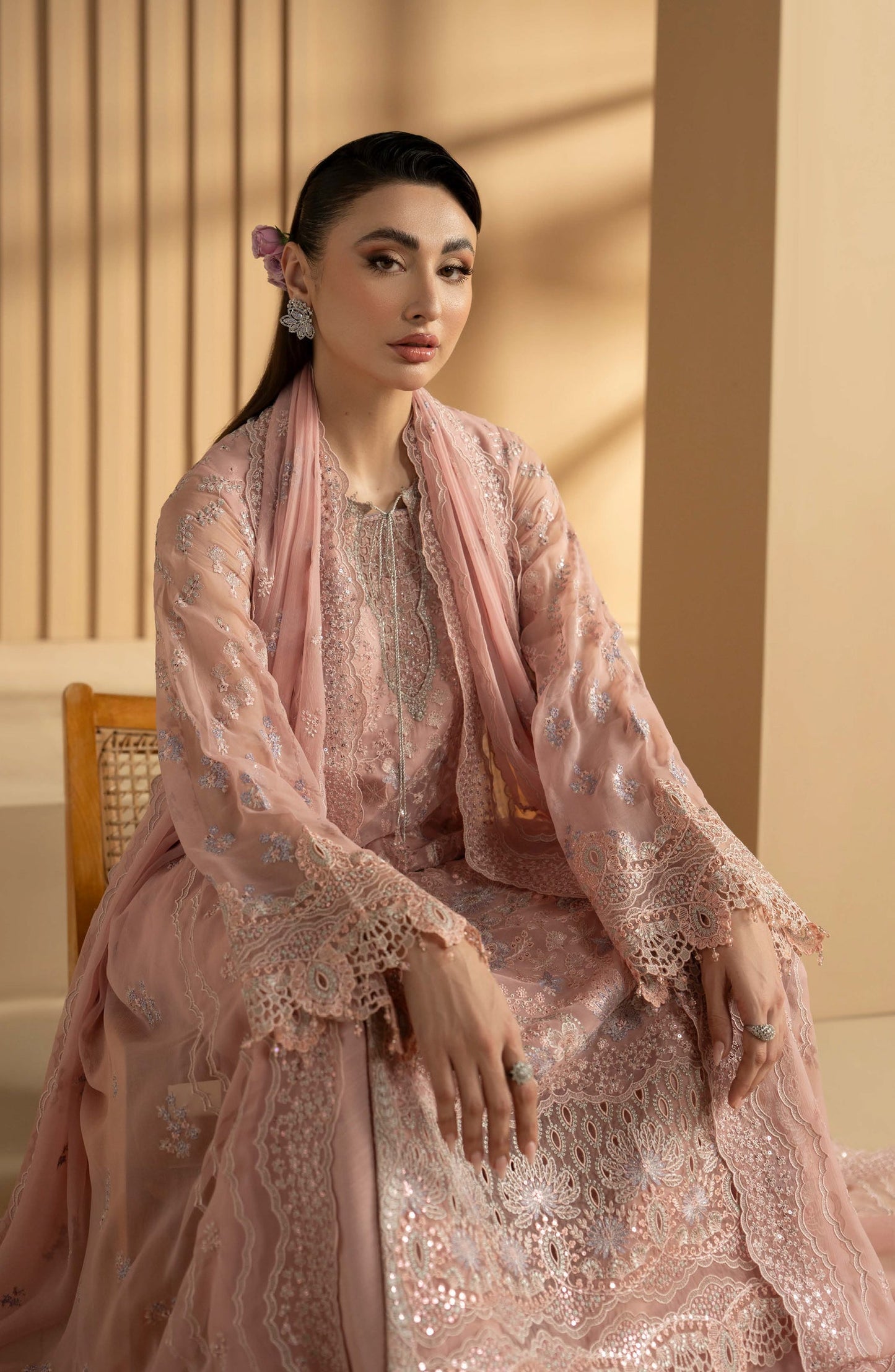 Purkashish Lavish Premium Embroidered Chiffon Unstitched 3 Piece Suit - 02 Blush Rose - LP26PRK - Pink - Festive Collection