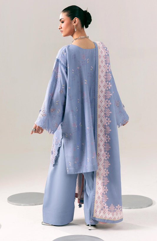 Qalamkar Embroidered Slub Linen Unstitched 3 Piece Suit - QPW-06A - QL26LI - Blue - Winter Collection