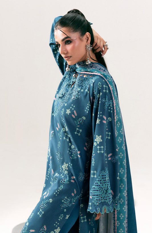 Qalamkar Embroidered Slub Linen Unstitched 3 Piece Suit - QPW-06B - QL26LI - Teal - Winter Collection