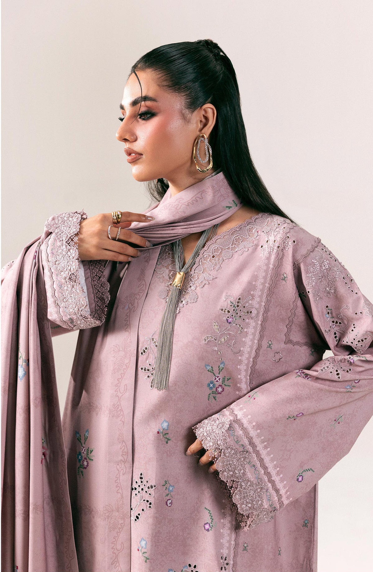 Qalamkar Embroidered Slub Linen Unstitched 3 Piece Suit - QPW-08B - QL26LI - Purple - Winter Collection