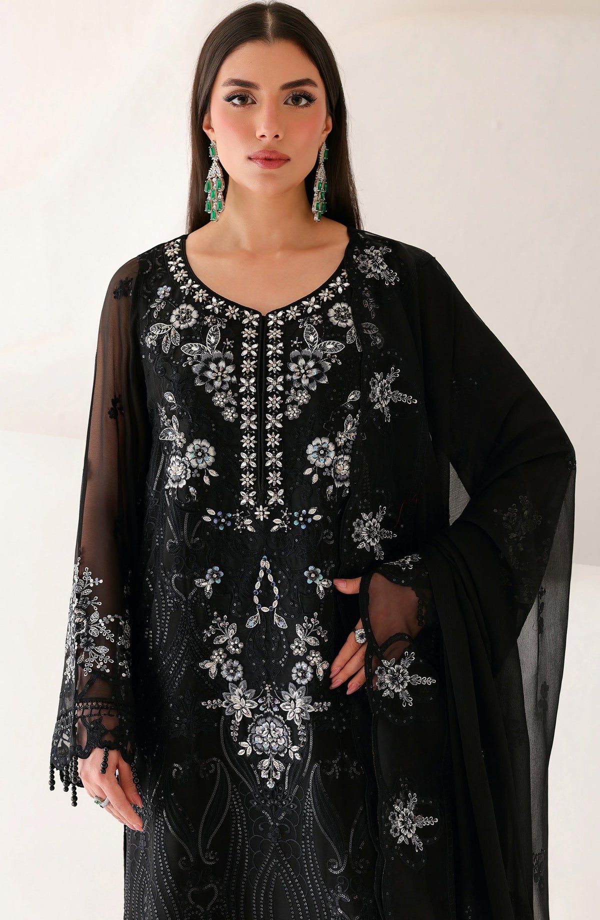 Ramsha Satrangi Embroidered Chiffon Unstitched 3 Piece Suit - ST-202 - RM26STG - Black - Festive Collection