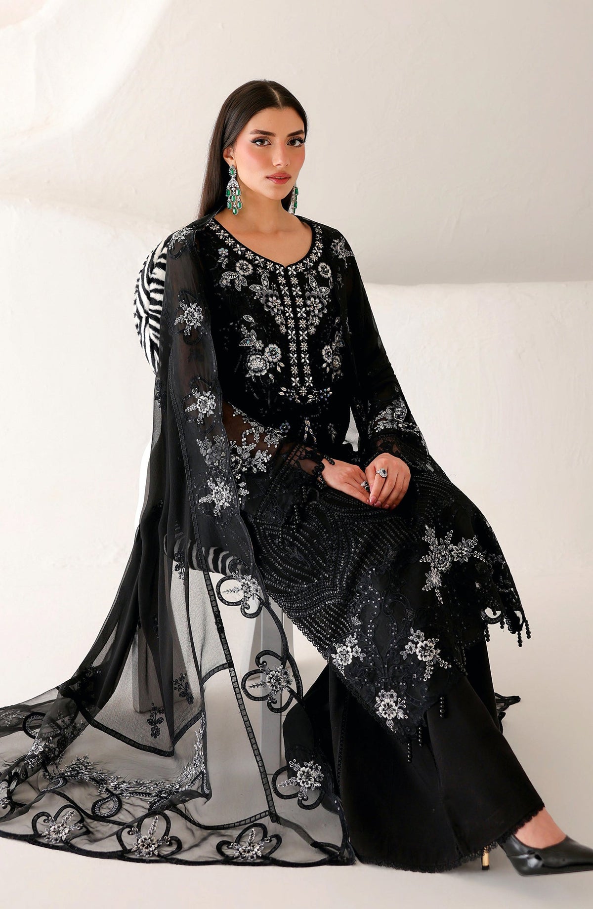 Ramsha Satrangi Embroidered Chiffon Unstitched 3 Piece Suit - ST-202 - RM26STG - Black - Festive Collection
