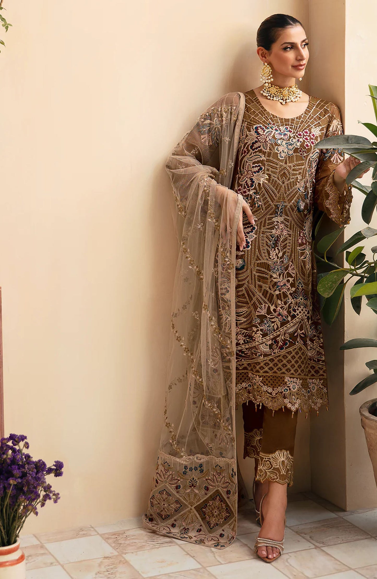 Chevron by Ramsha Embroidered Chiffon Unstitched 3 Piece Suit - A-910 - RM26CHRN - Green - Festive Collection