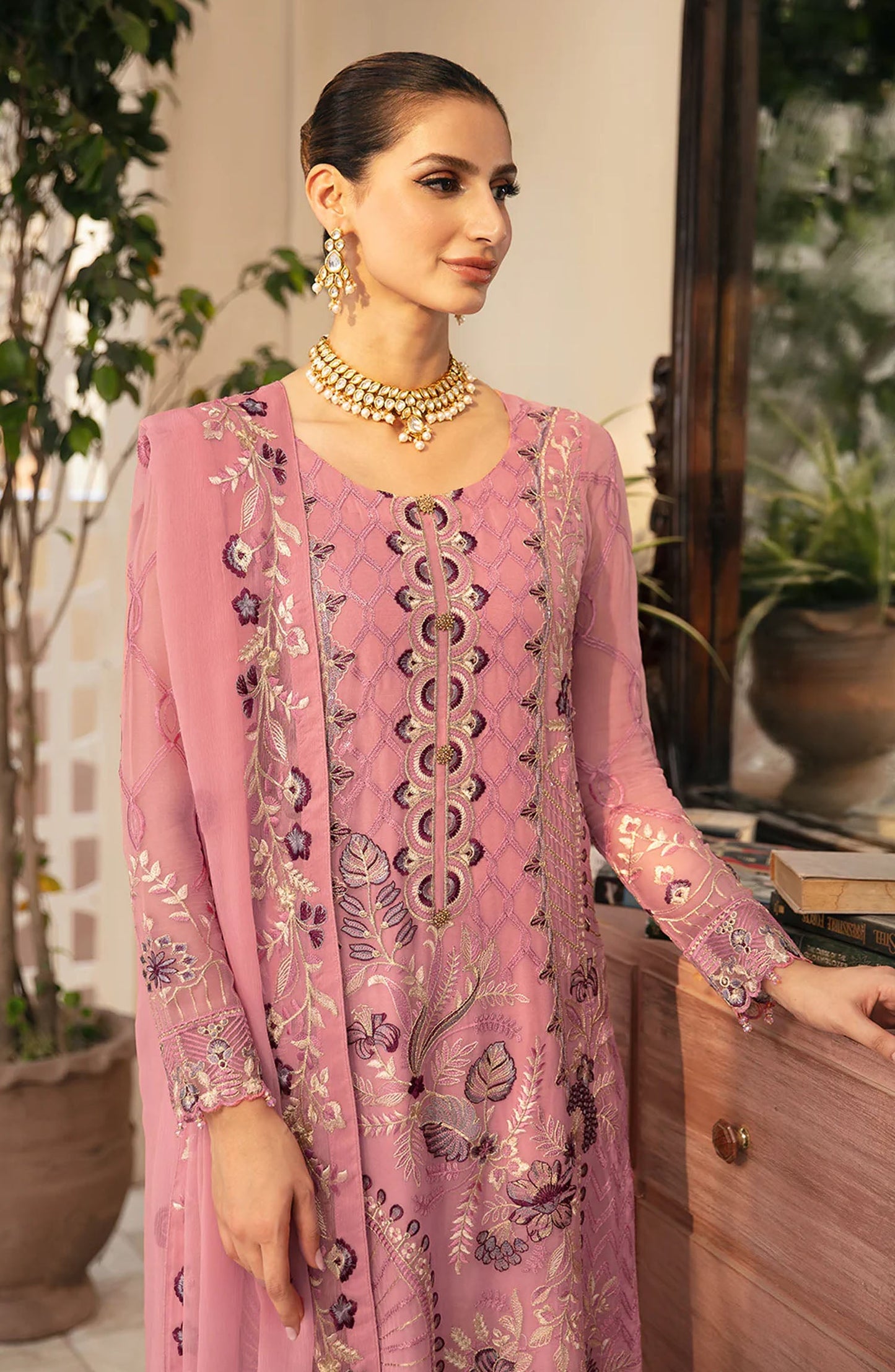 Chevron by Ramsha Embroidered Chiffon Unstitched 3 Piece Suit - A-909 - RM26CHRN - Pink - Festive Collection