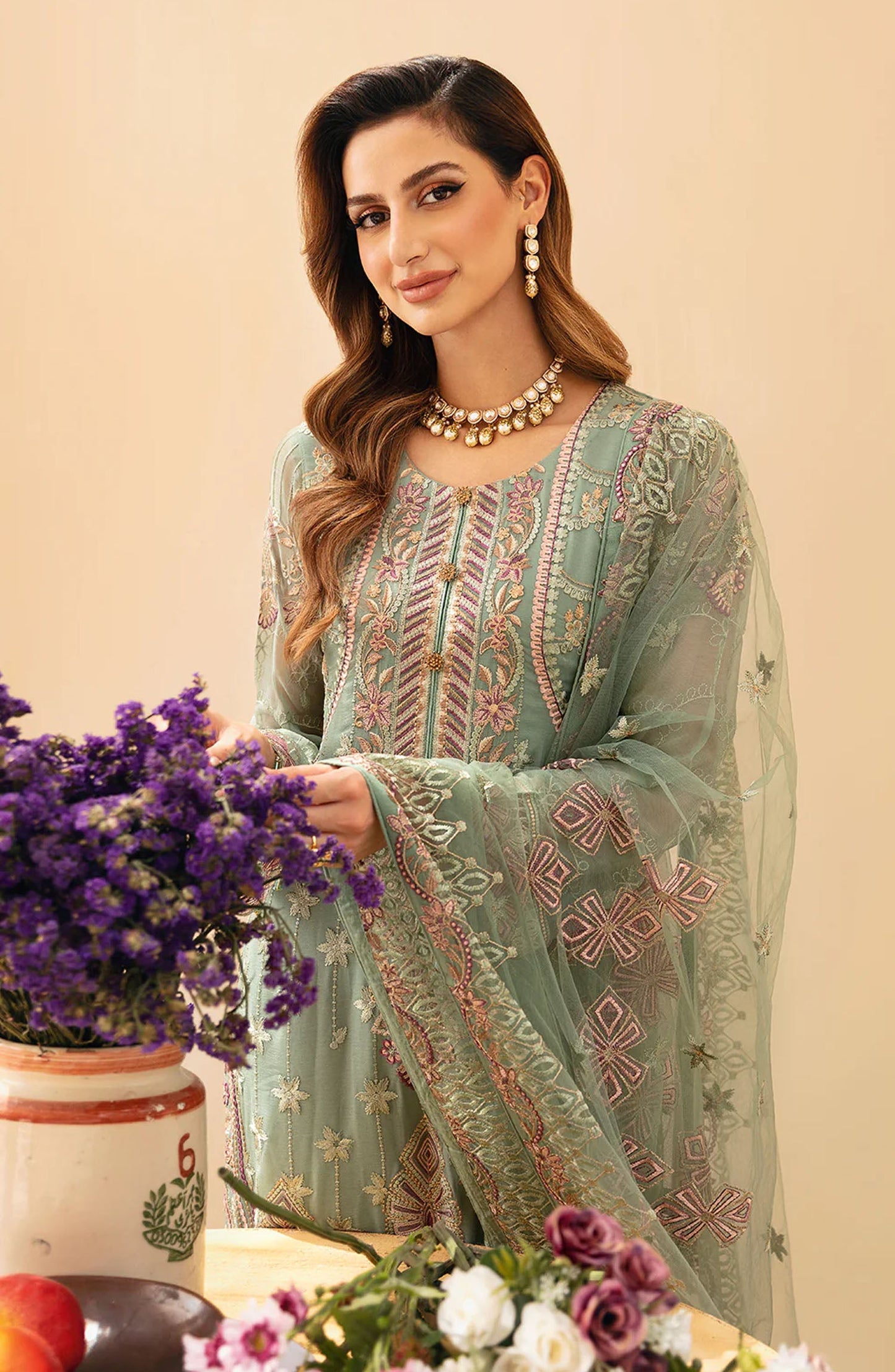 Chevron by Ramsha Embroidered Chiffon Unstitched 3 Piece Suit - A-901 - RM26CHRN - Green - Festive Collection