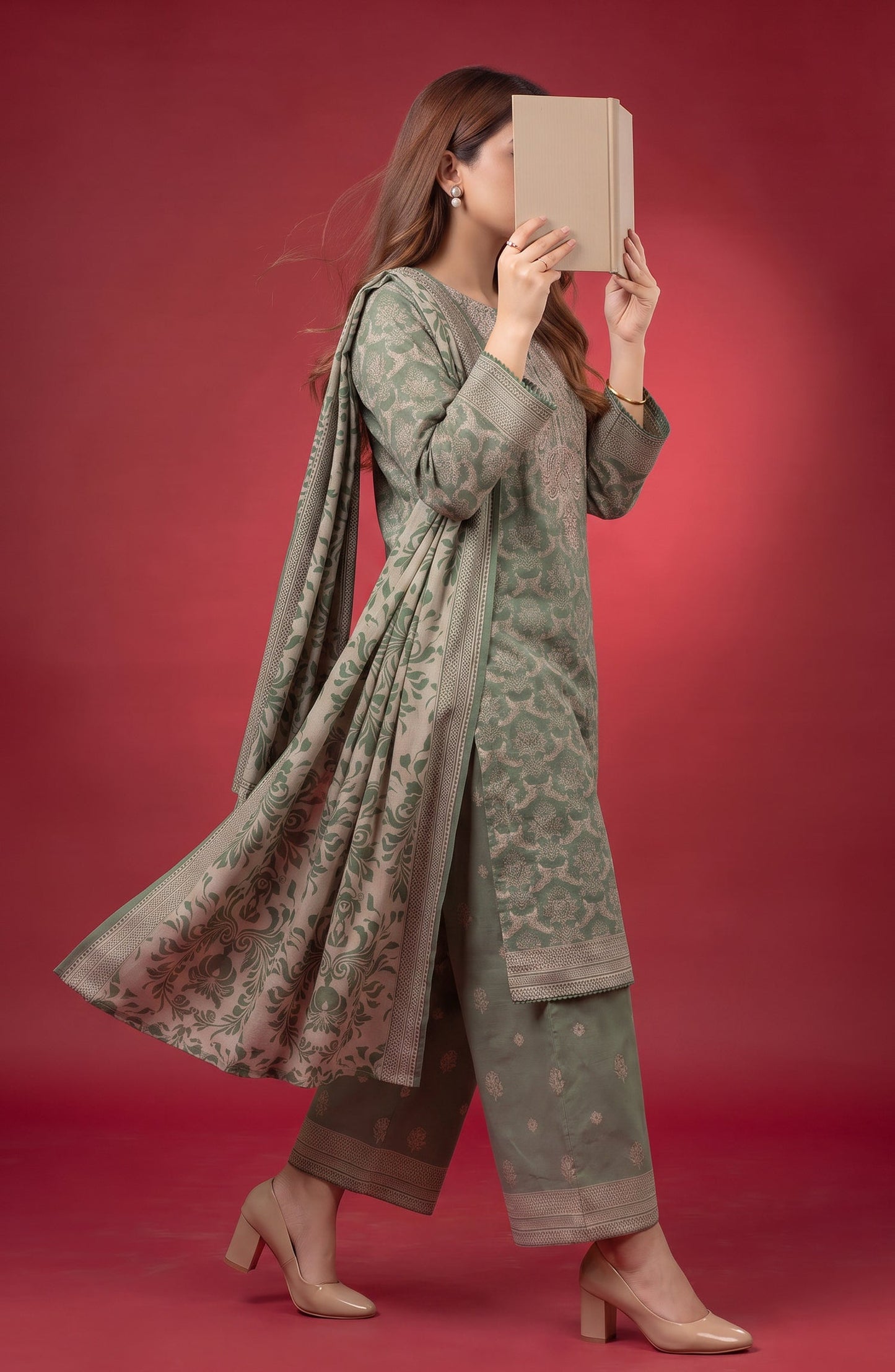 Rang e Bahar by Amna Khadija Embroidered Lawn Stitched 3 Piece Suit - AKRB-03 - AM26RNB - Green - Summer Collection