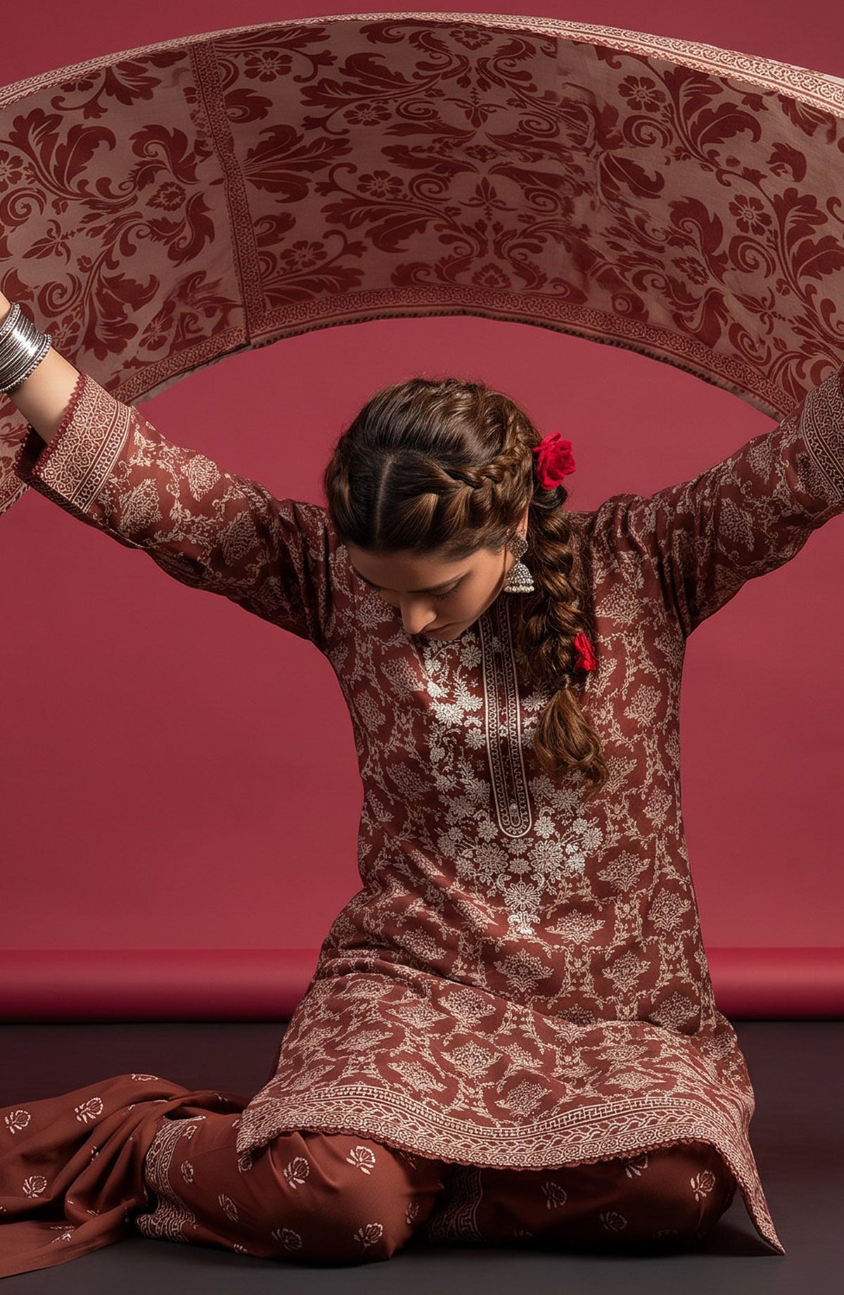 Rang e Bahar by Amna Khadija Embroidered Lawn Stitched 3 Piece Suit - AKRB-10 - AM26RNB - Brown - Summer Collection