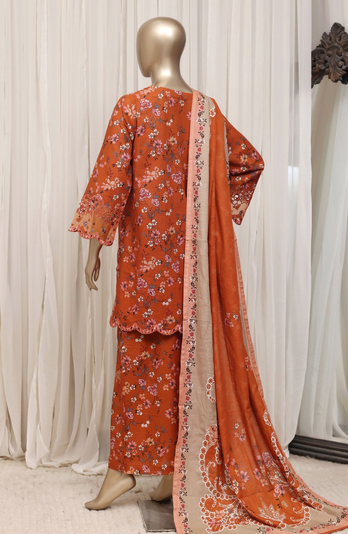 Raya by Sadabahar Embroidered Khaddar Stitched 3 Piece Suit - D-02 - SBD26DFS - Rust - Festive Collection