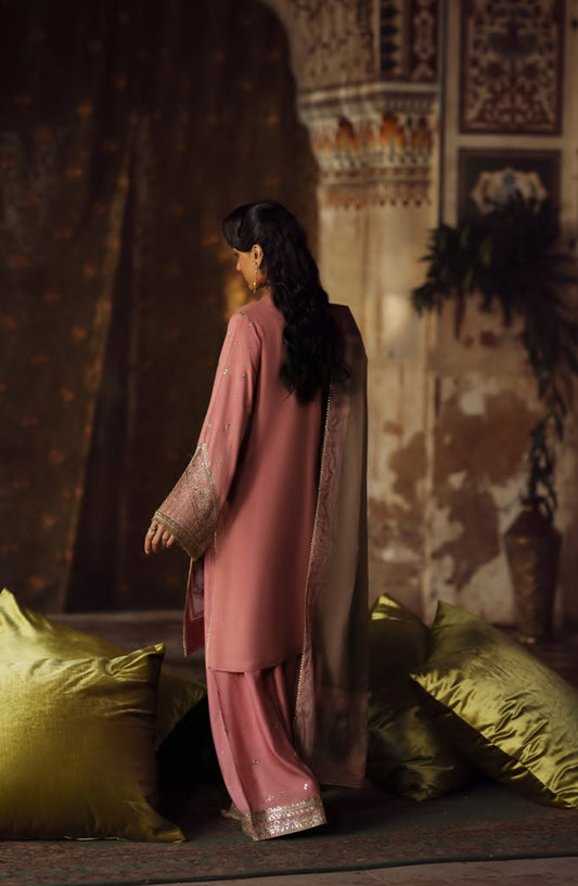 Rekha by Casual Lite Embroidered Silk Viscose Stitched 3 Piece Suit - 01 Laila - CL26RKH - Pink - Festive Collection