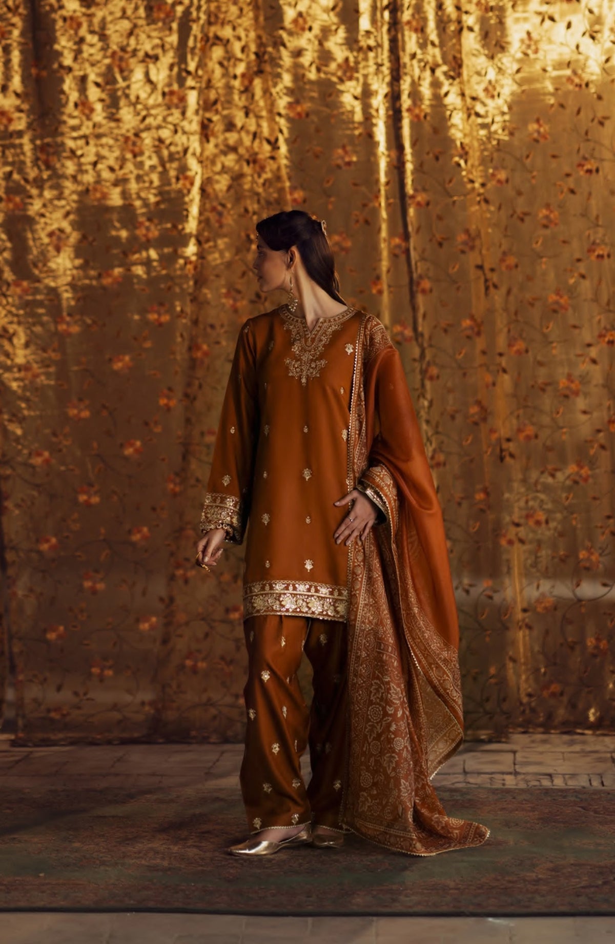 Rekha by Casual Lite Embroidered Silk Viscose Stitched 3 Piece Suit - 03 Oraila - CL26RKH - Mustard - Festive Collection