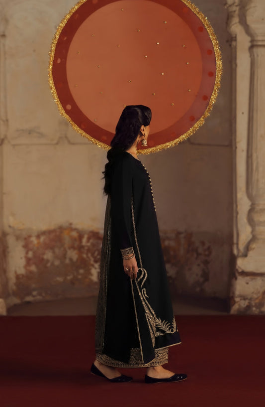 Rekha by Casual Lite Embroidered Silk Viscose Stitched 3 Piece Suit - 04 Bella - CL26RKH - Black - Festive Collection